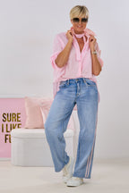 Mid Waist Jeans mit rosa Streifen, denim