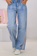 Mid Waist Jeans mit rosa Streifen, denim
