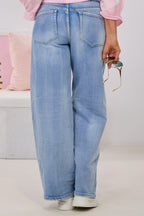 Mid Waist Jeans mit rosa Streifen, denim