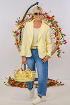 Langer Blazer mit kleinem Knopf, hellgelb