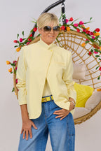 Langer Blazer mit kleinem Knopf, hellgelb