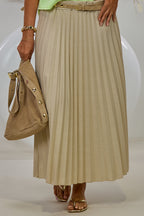 Plisseerock mit schmalem Gürtel, beige