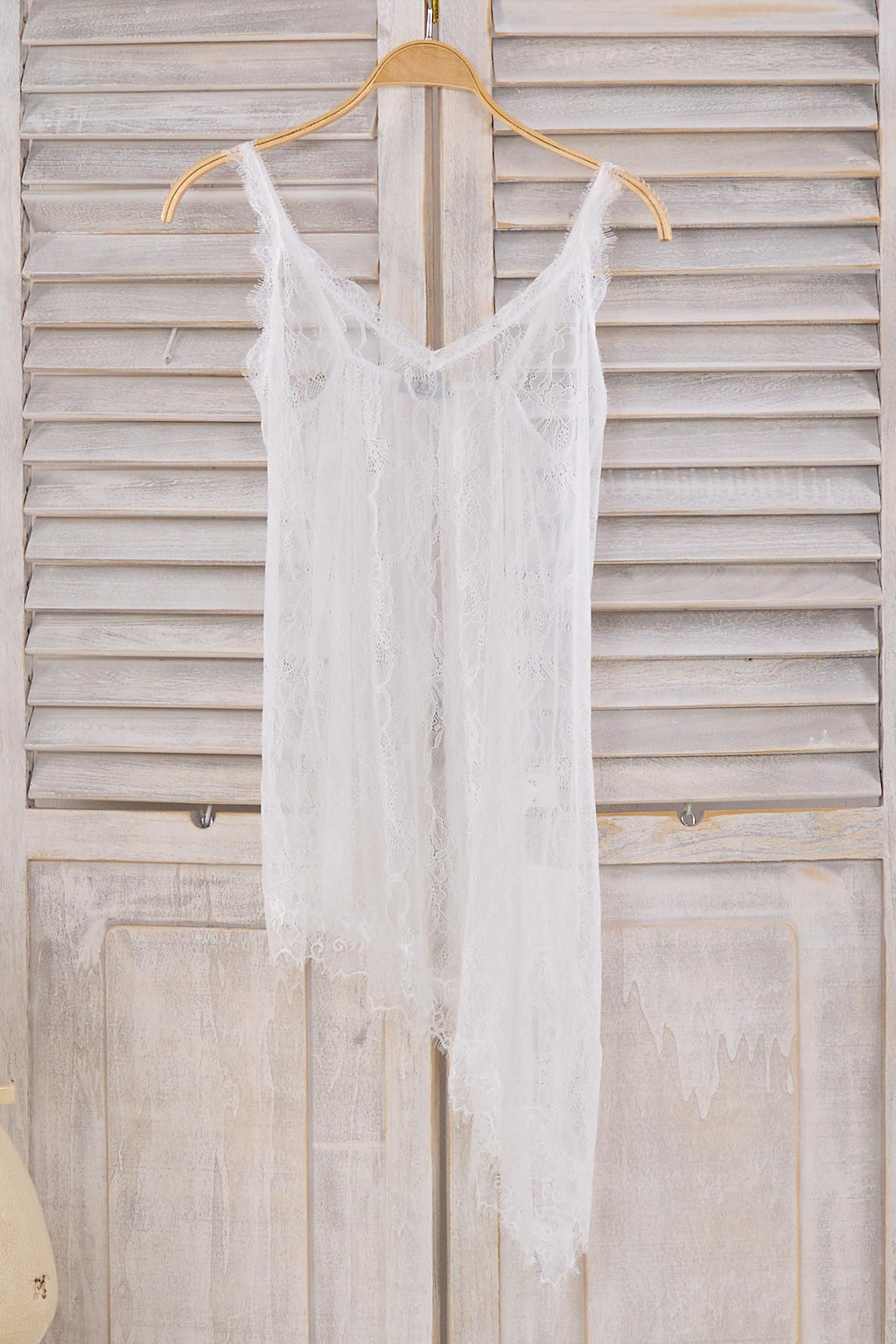Asymmetrisches Spitzen Longtop, weiß