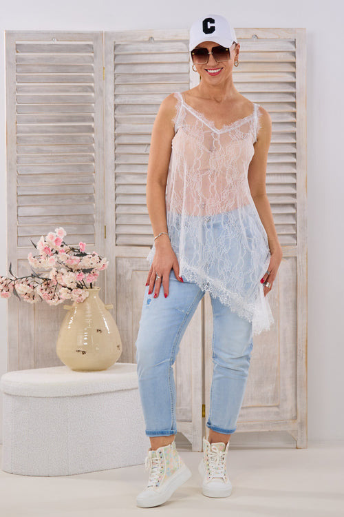 Asymmetrisches Spitzen Longtop, weiß