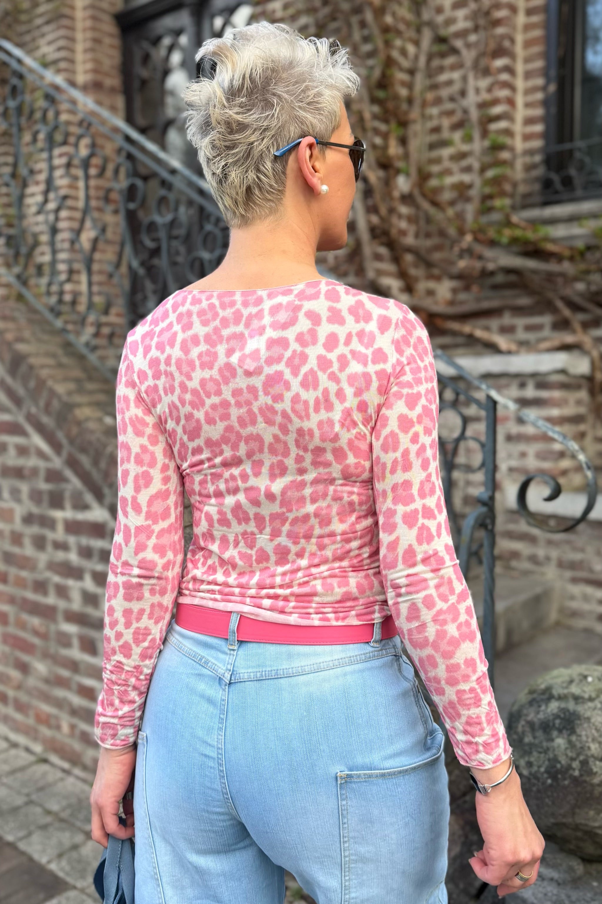 transparentes Leo-Longsleeve, ecru-rosa