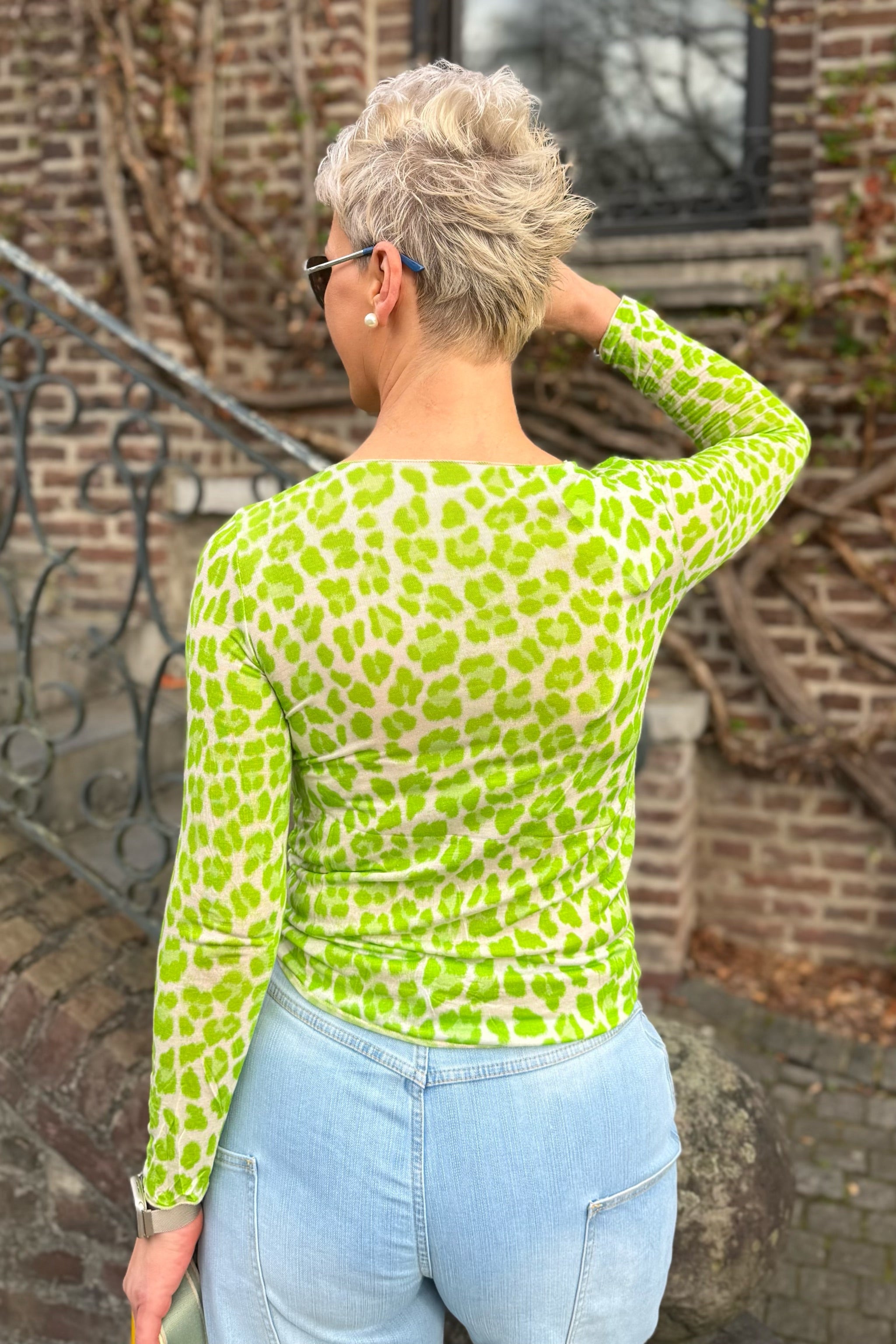 transparentes Leo-Longsleeve, ecru-apfelgrün