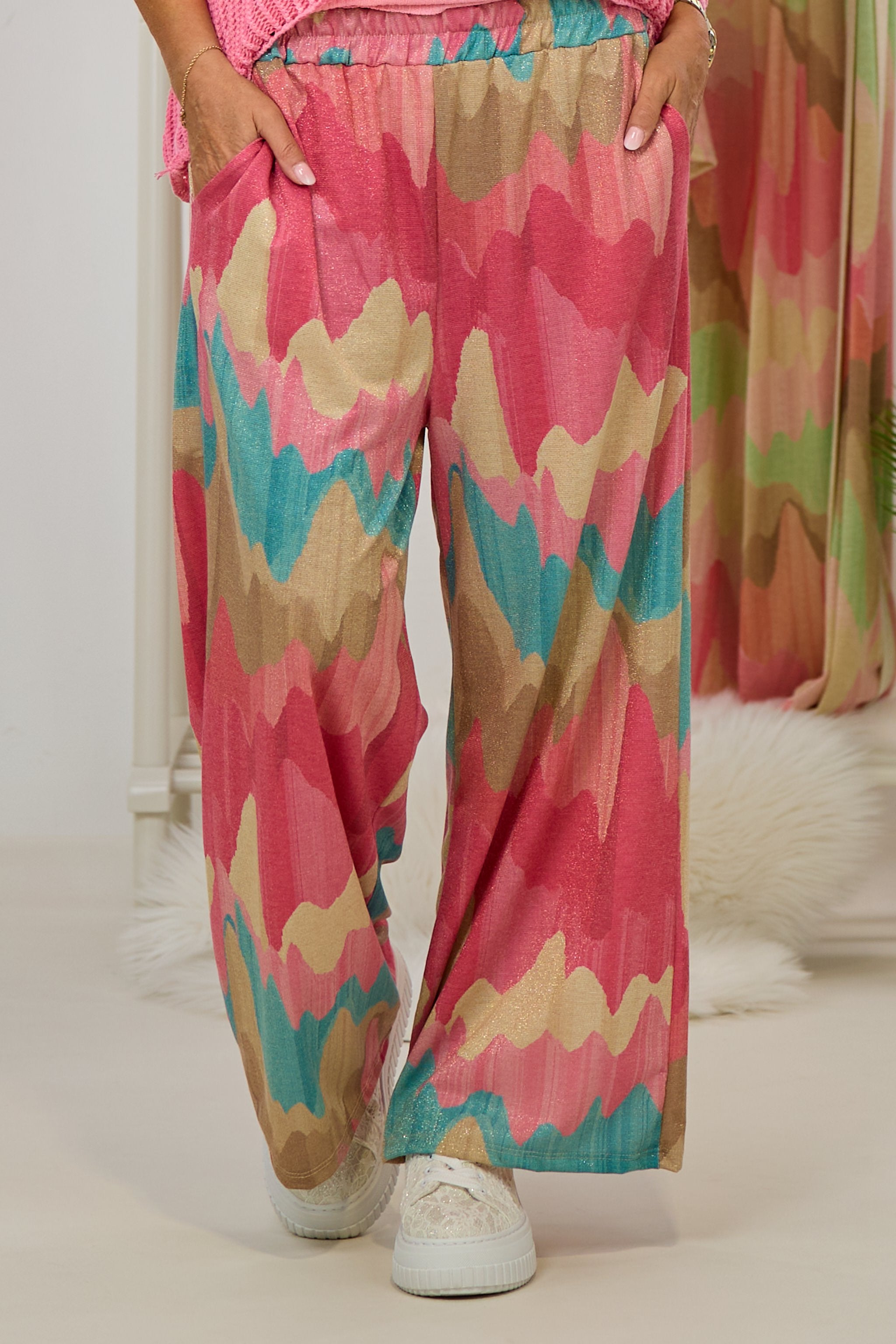 Hose mit Wellenmuster, pink-petrol-gold