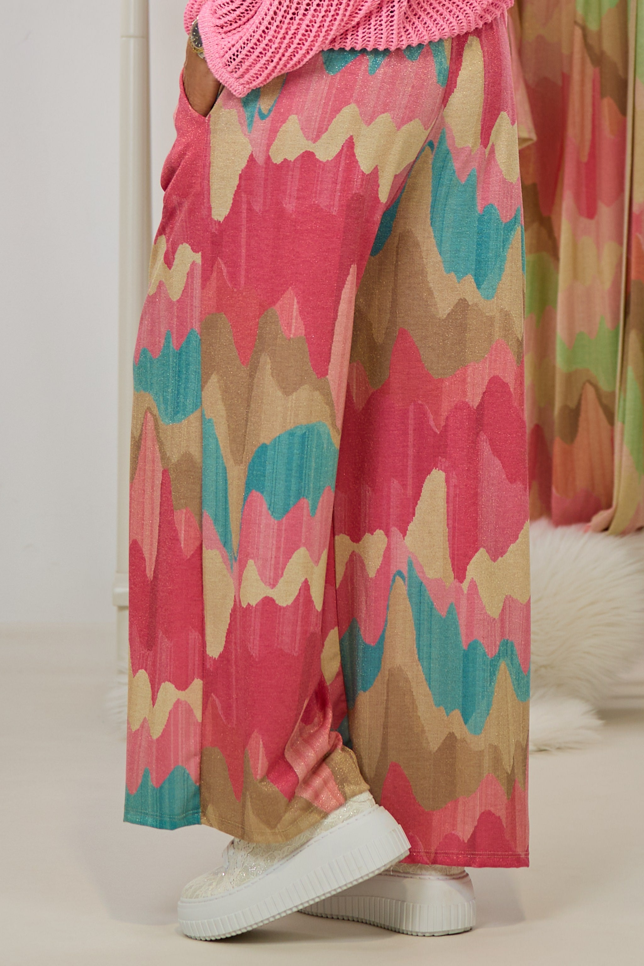 Hose mit Wellenmuster, pink-petrol-gold