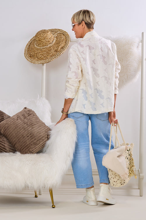 Blazer mit "Ausbrenner-Muster", creme