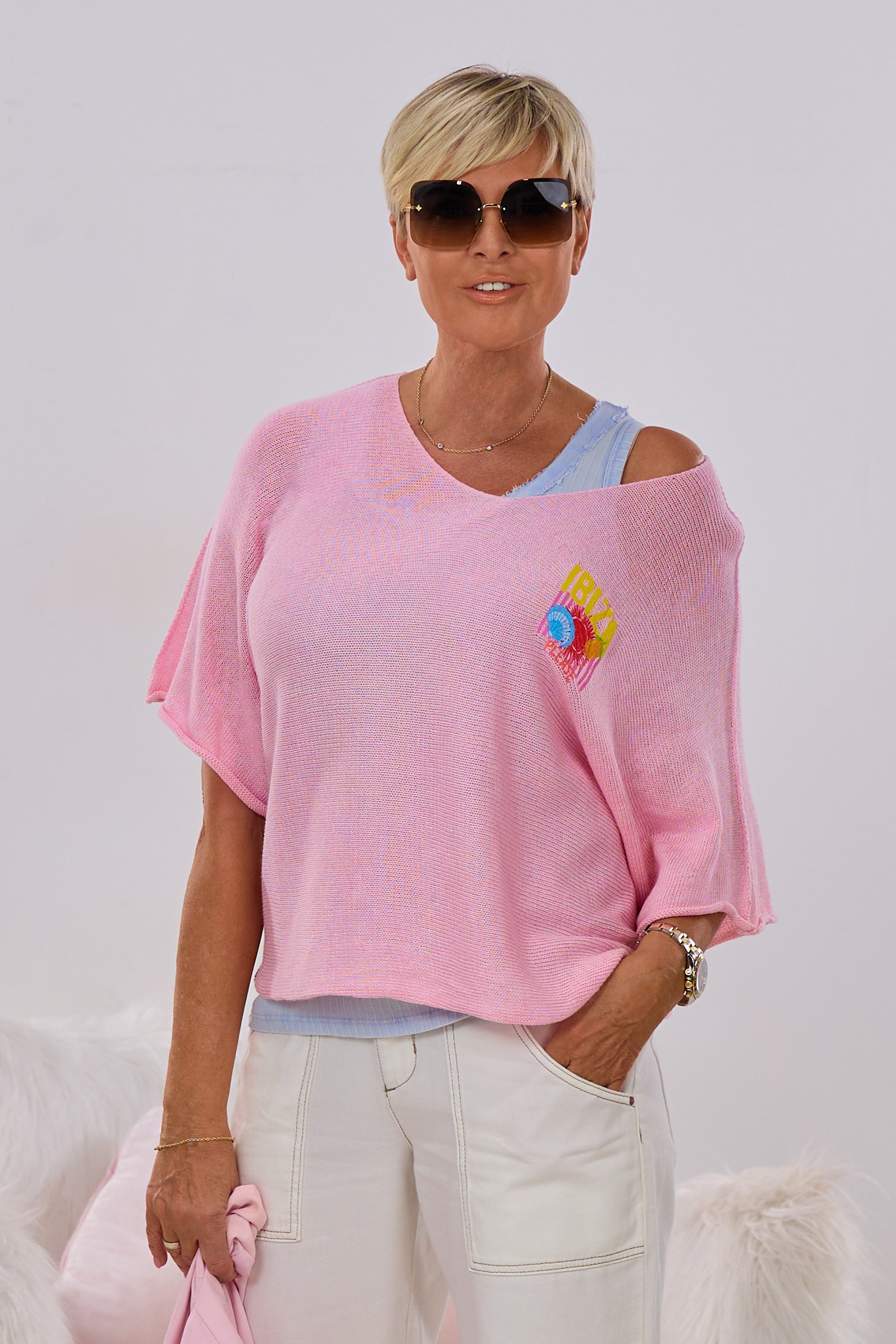 Strickpulli  IBIZA quergestrickt, rosa