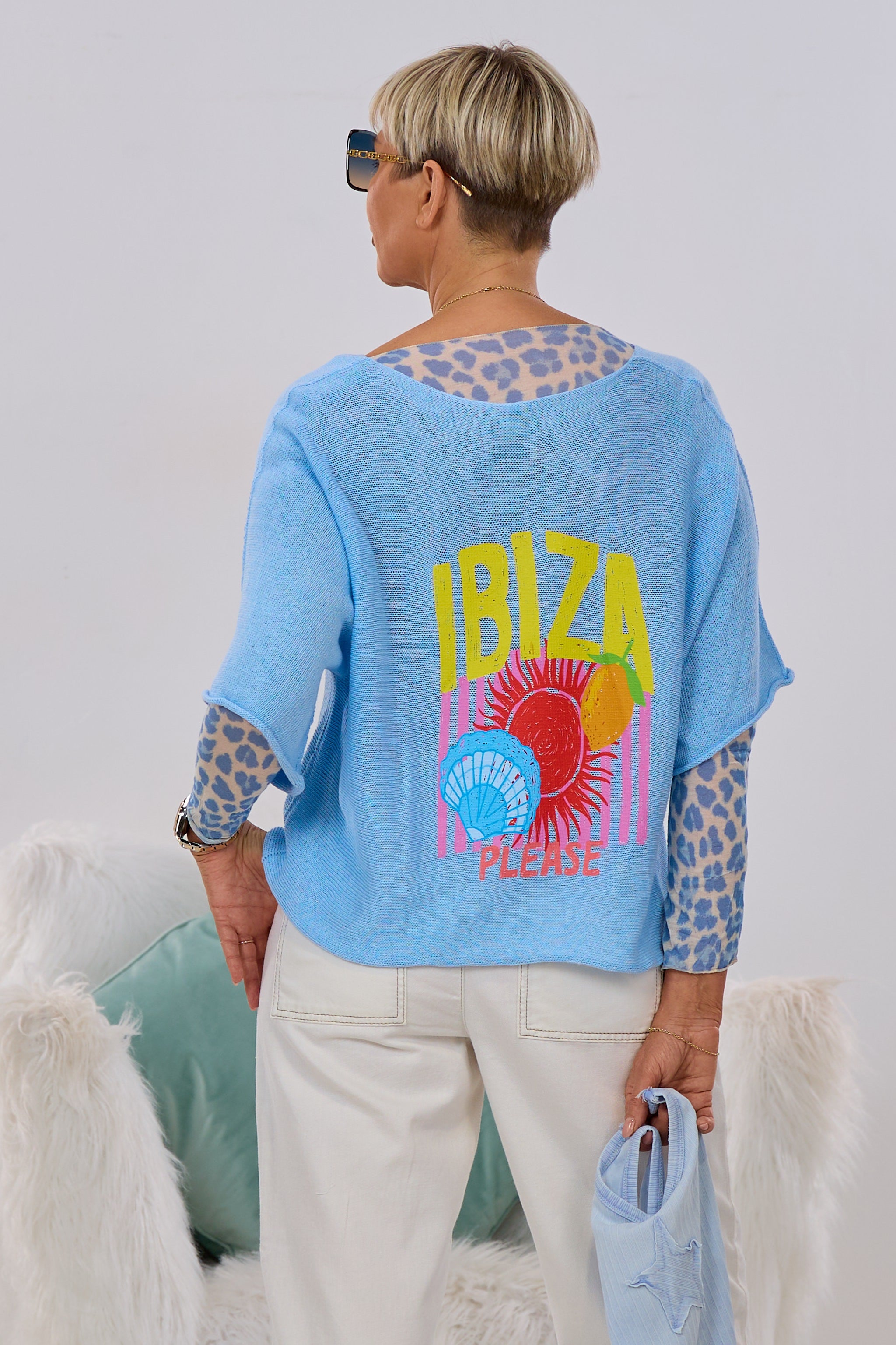 Strickpulli IBIZA quergestrickt, hellblau