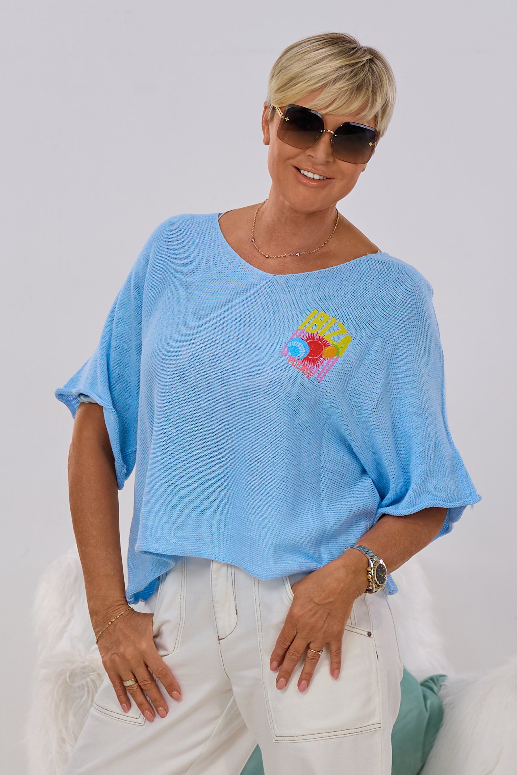 Strickpulli IBIZA quergestrickt, hellblau