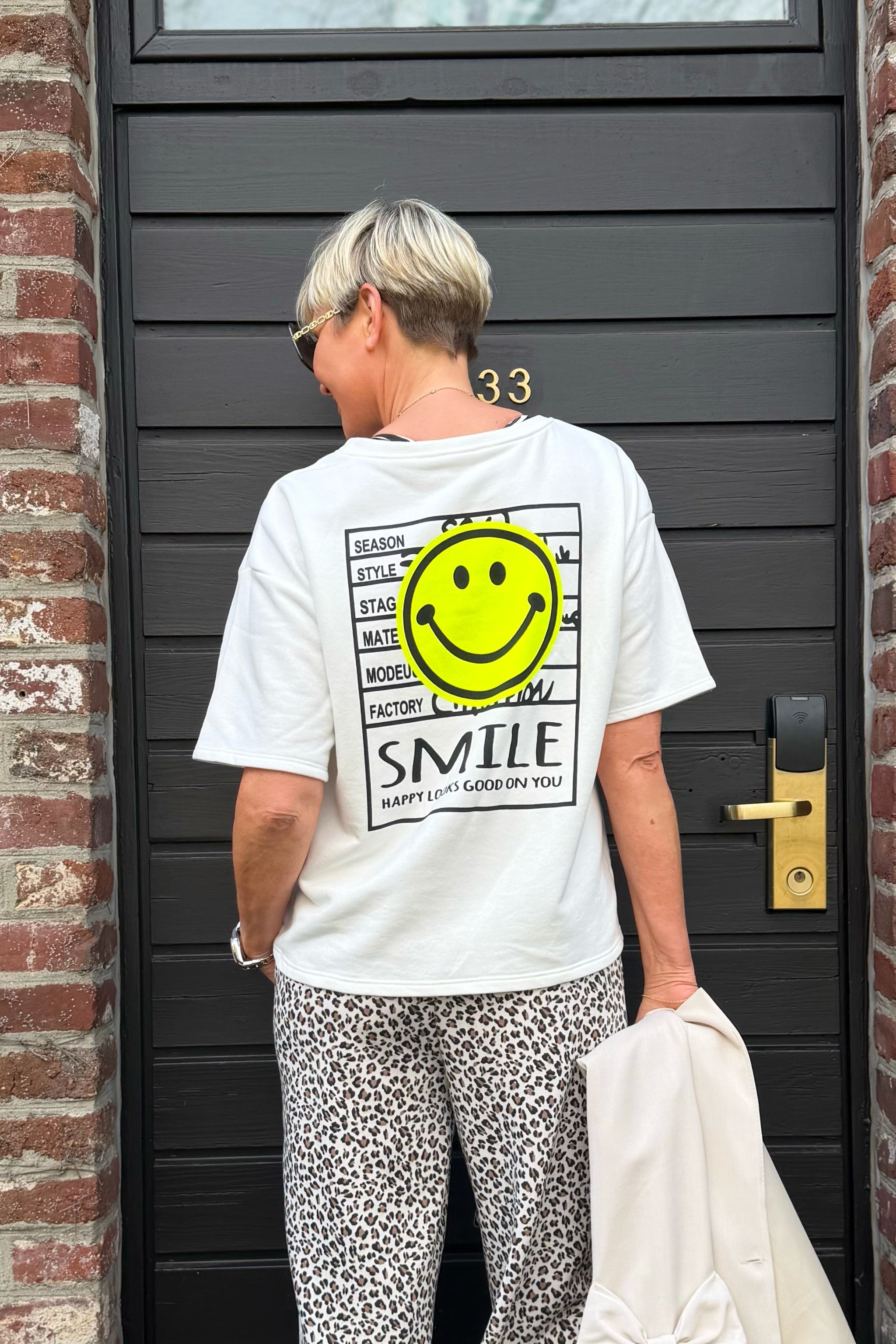 kurzarm Sweaty SMILE, weiß-neongelb