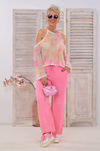 Lochstrick Pulli NEON Batic, creme-rosa-orange