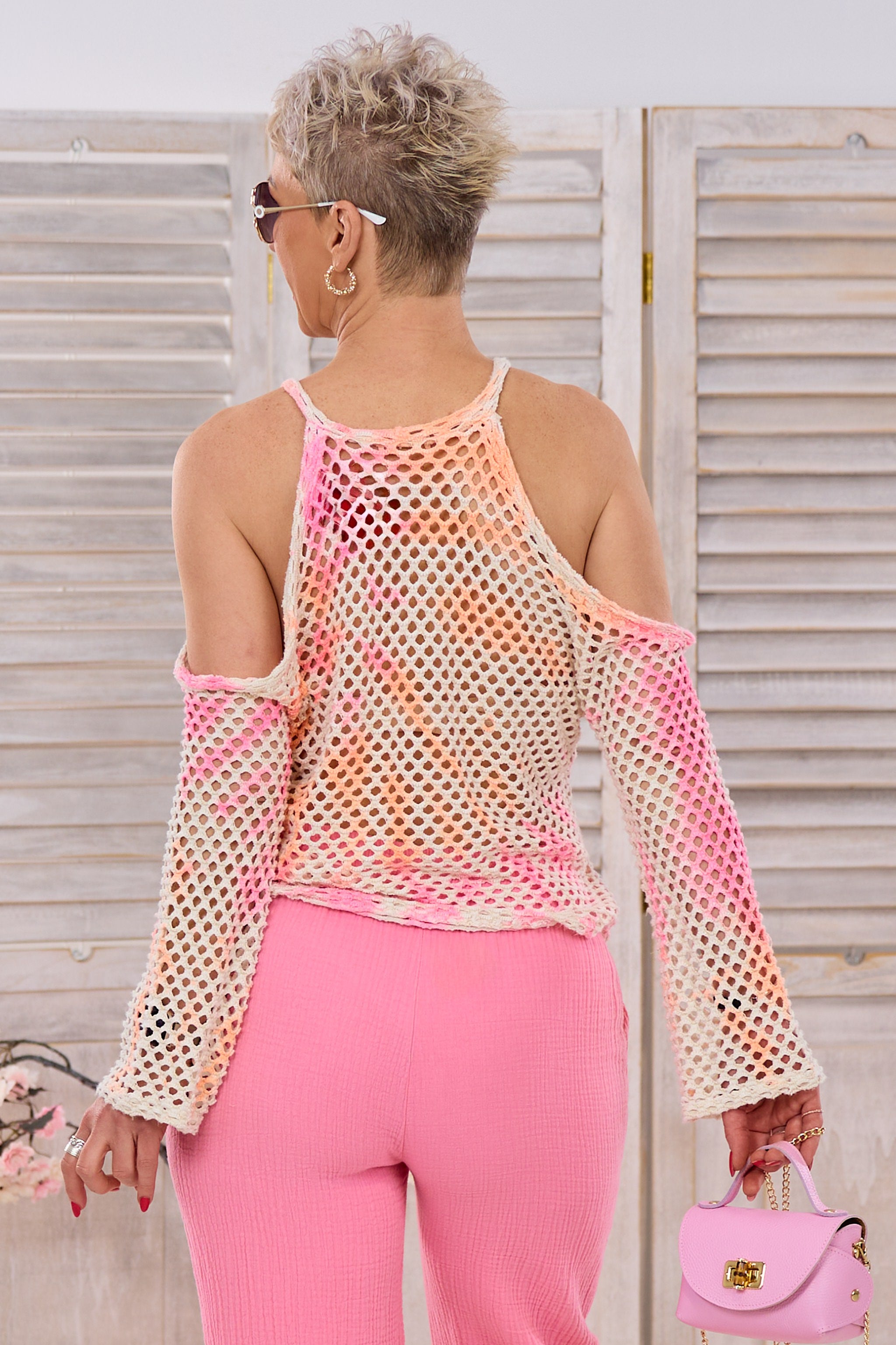 Lochstrick Pulli NEON Batic, creme-rosa-orange