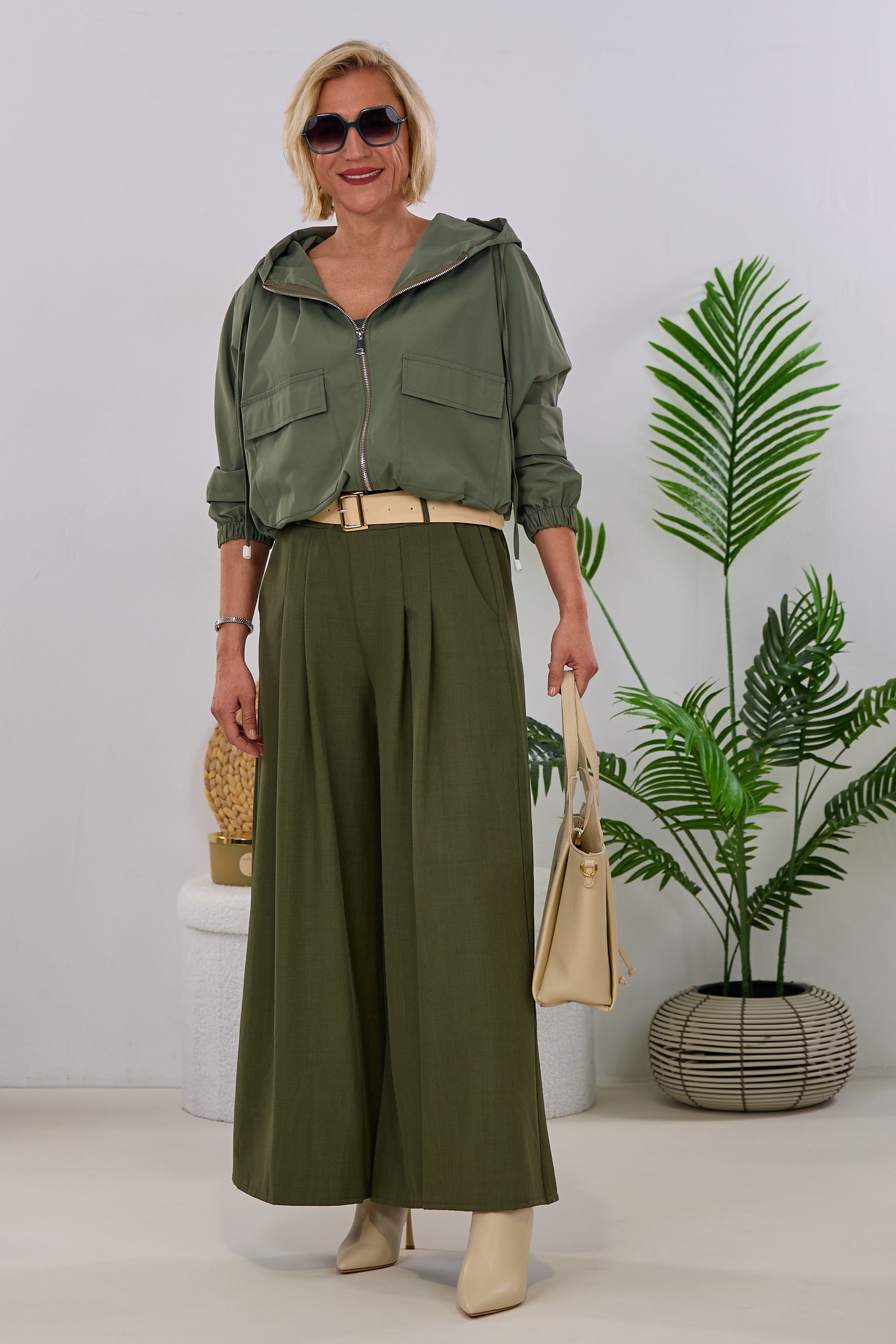 Hosenrock mit gesteppten Falten, khaki