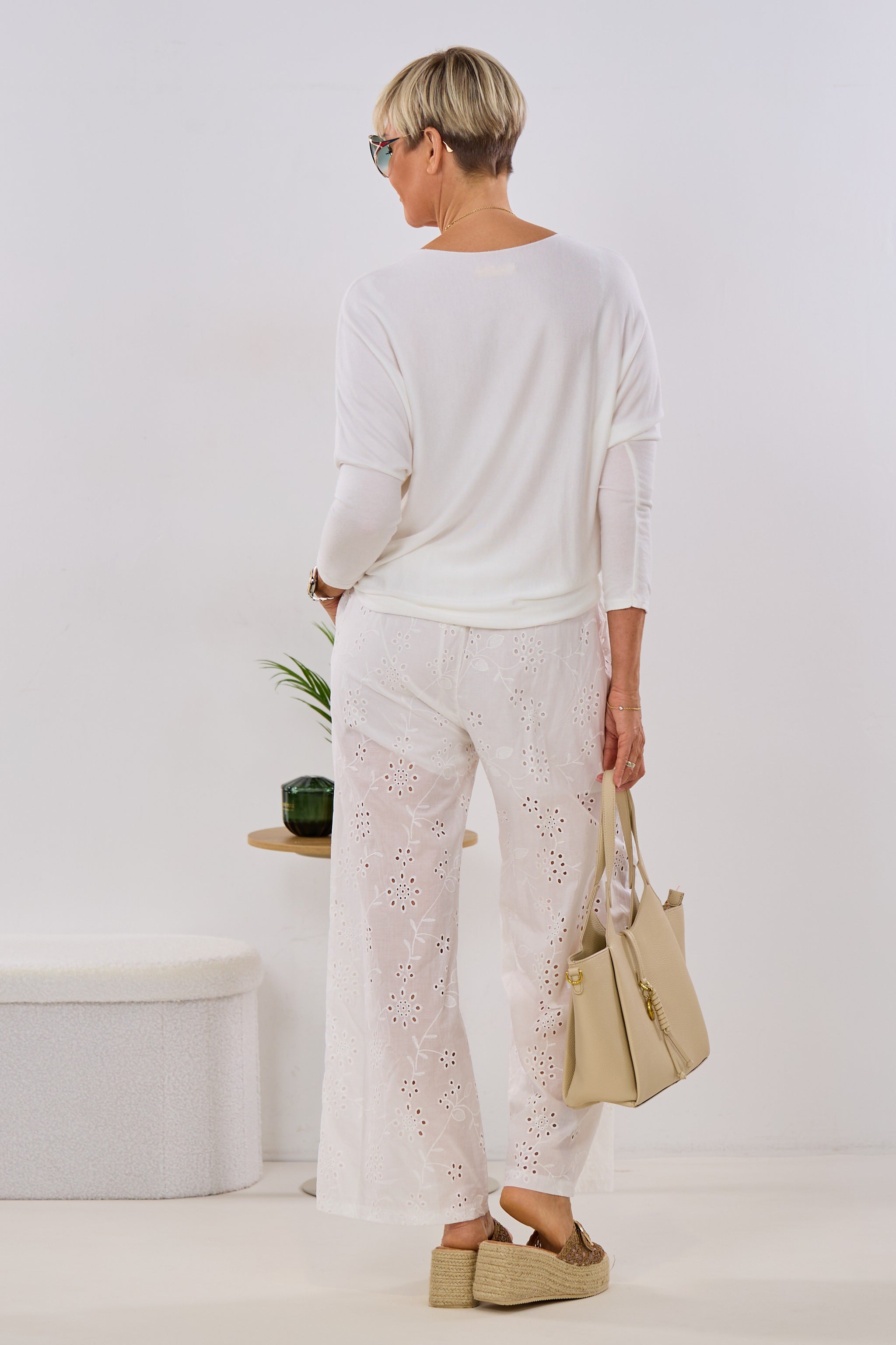 Feinstrickshirt mit engen Ärmeln, ecru