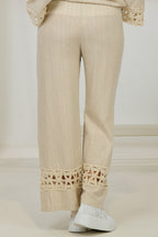 2-tlg. Set aus Kimono Jacke und Hose mit Bordüre, beige