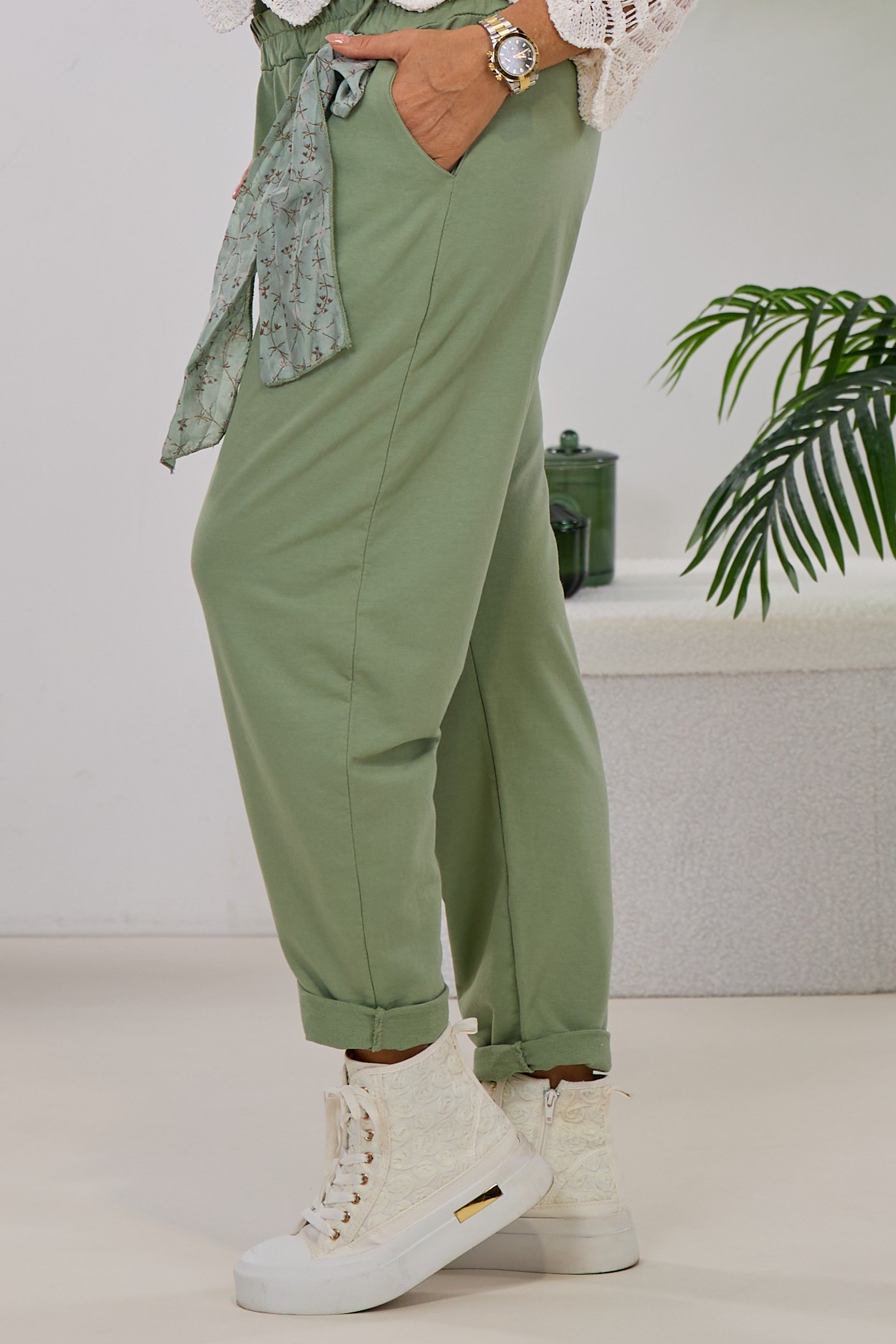 Leichte Sweat Baggy Hose, khaki