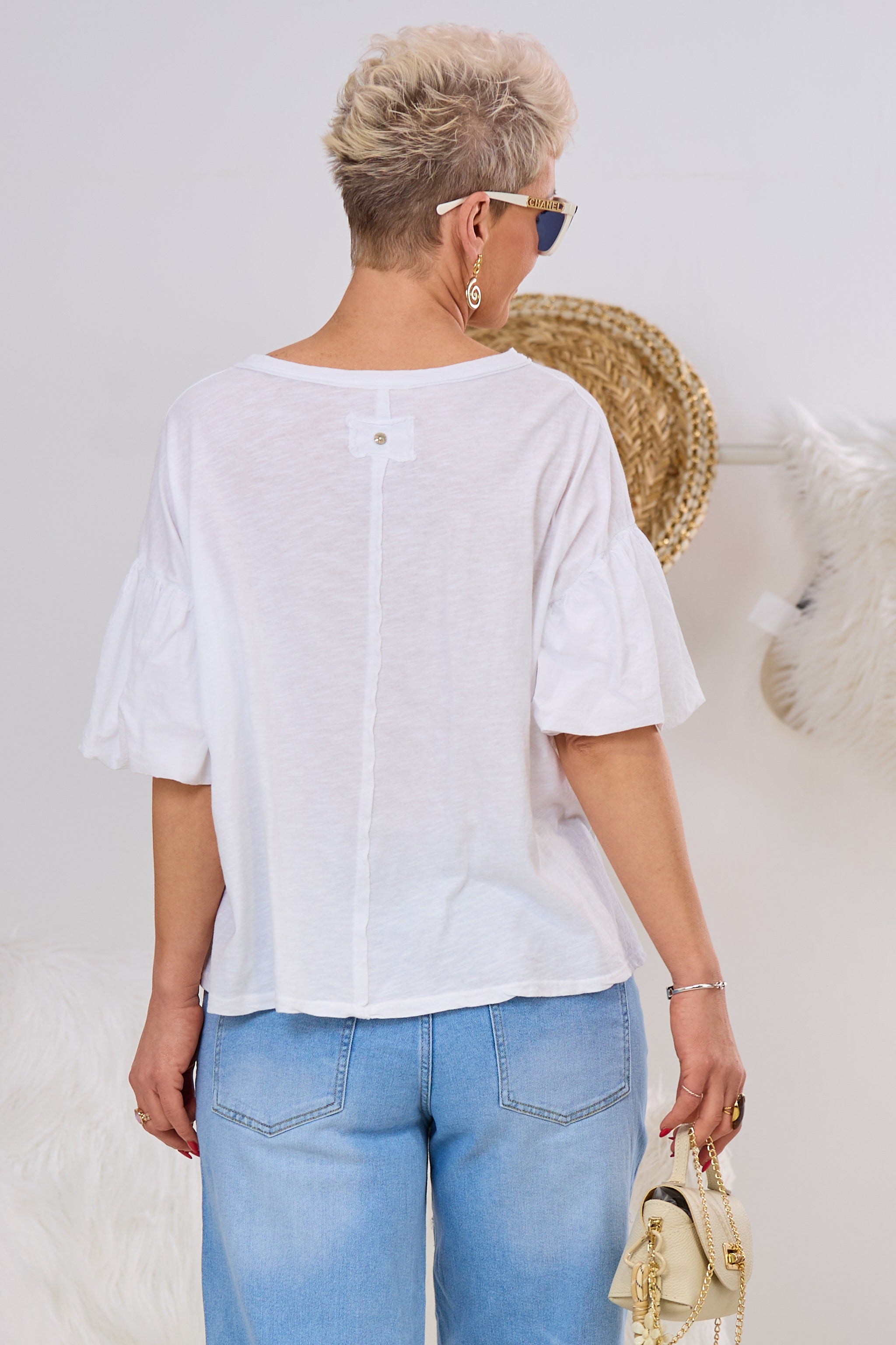 Shirt mit "Puff-Ärmeln", weiß