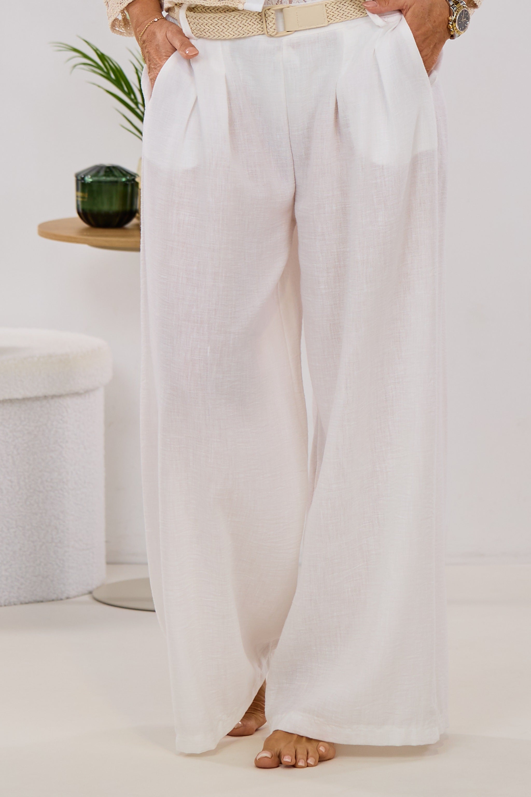 Marlene Hose mit geflochtenem Gürtel, ecru