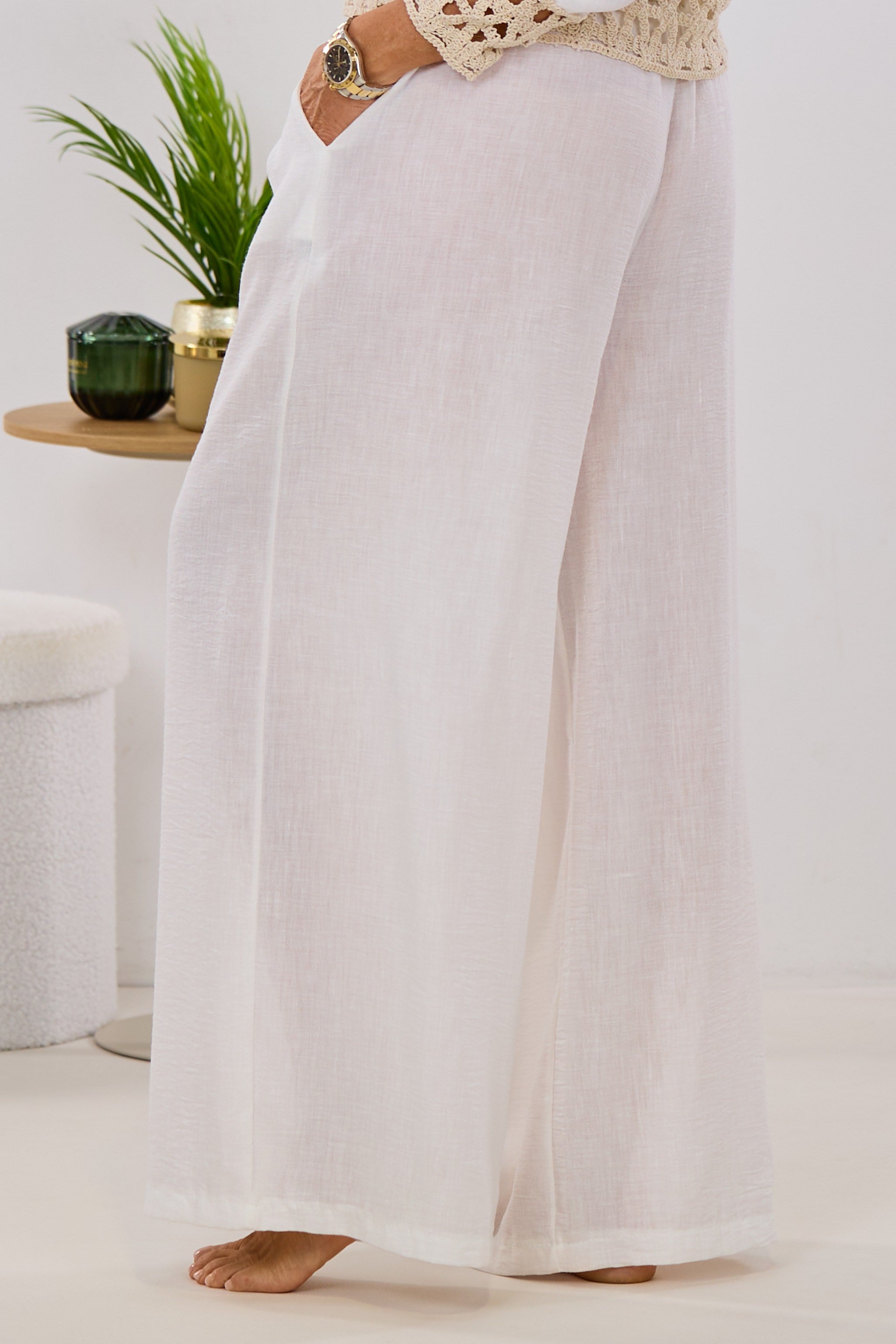 Marlene Hose mit geflochtenem Gürtel, ecru