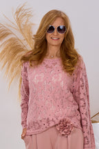Pulli in Häkeloptik, altrosa