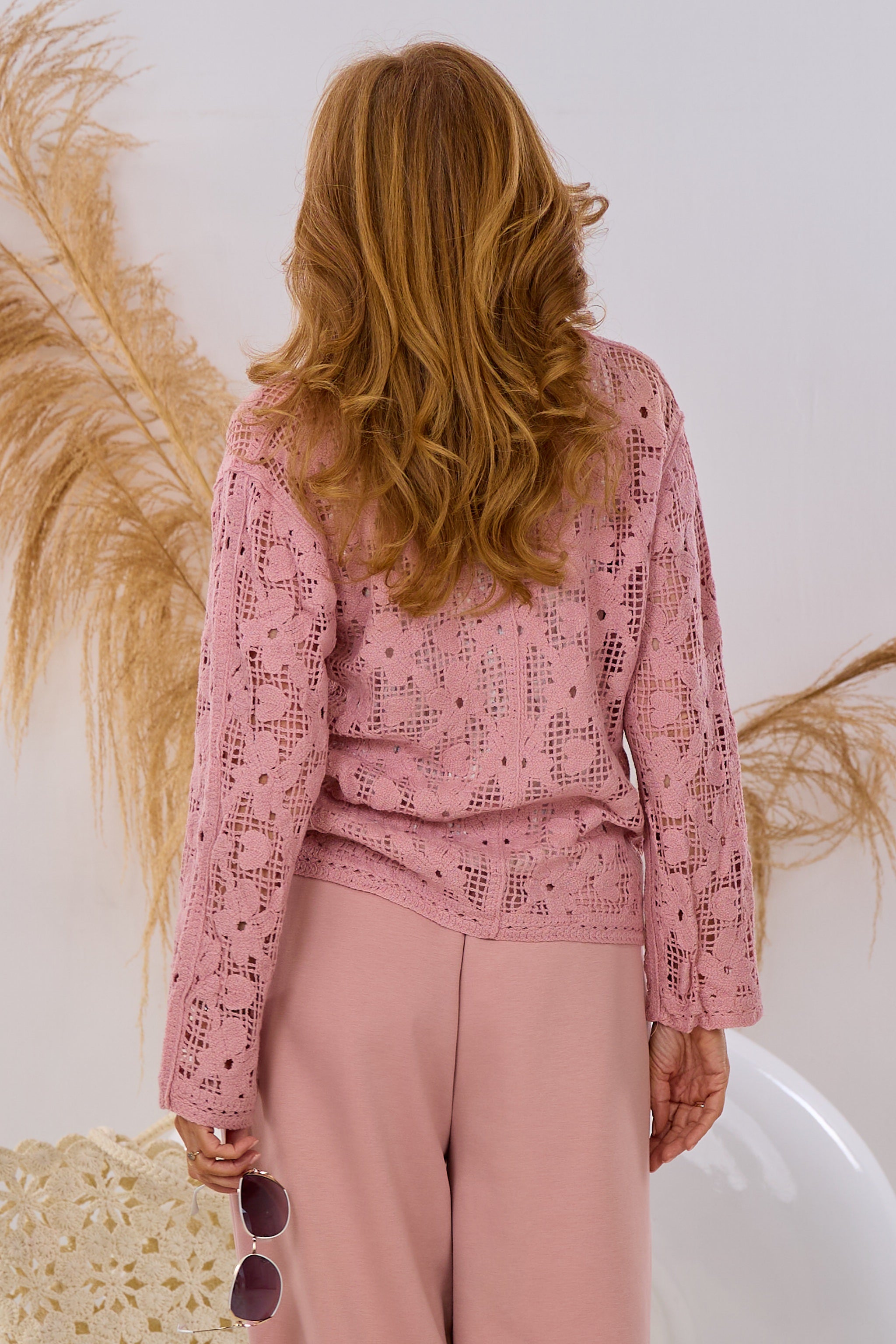 Pulli in Häkeloptik, altrosa