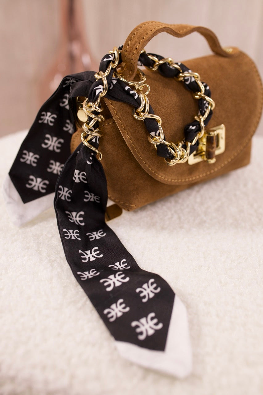 Handy-/Taschenanhänger, schwarz-weiß-gold