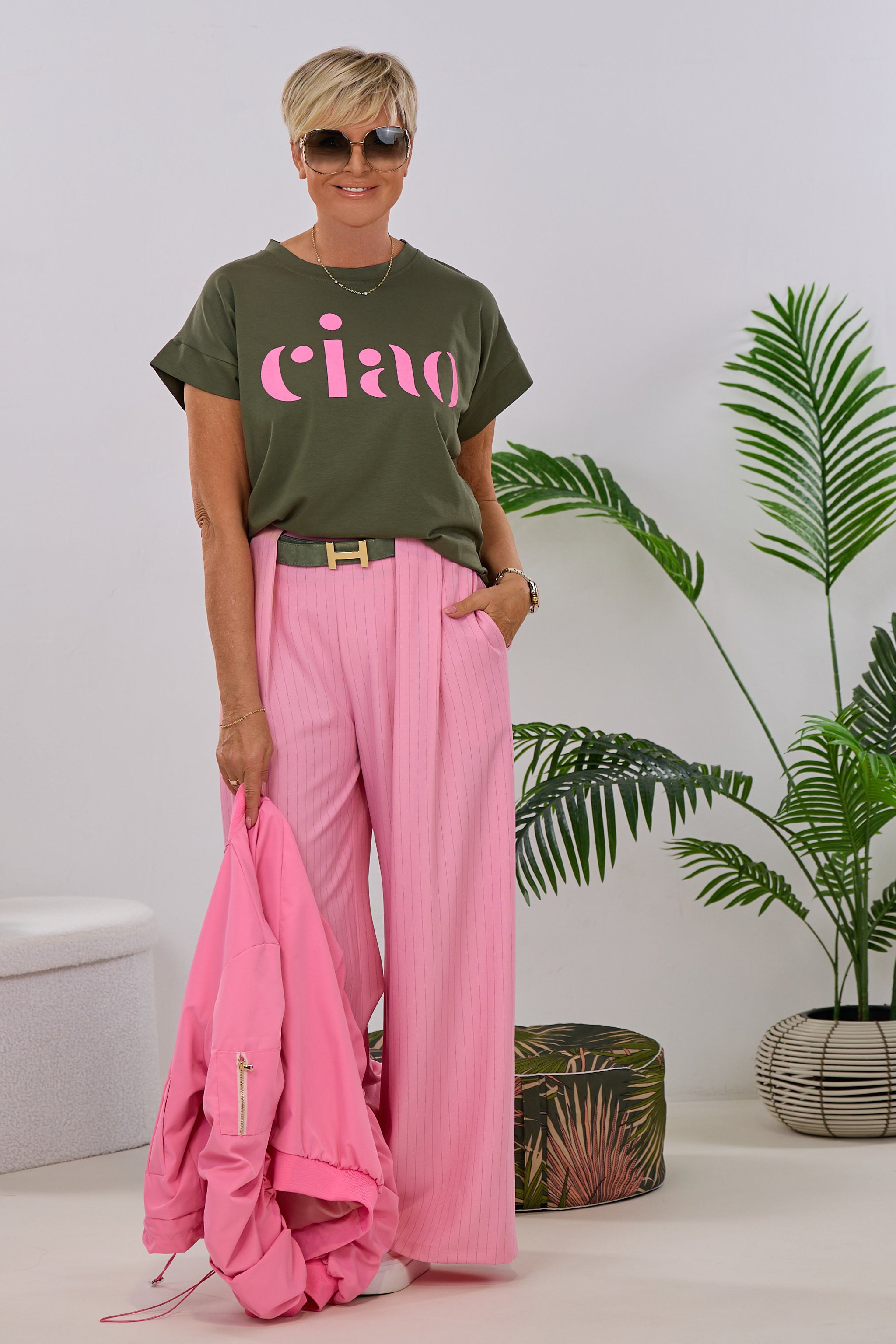 Shirt mit CIAO-Print, khaki-rosa