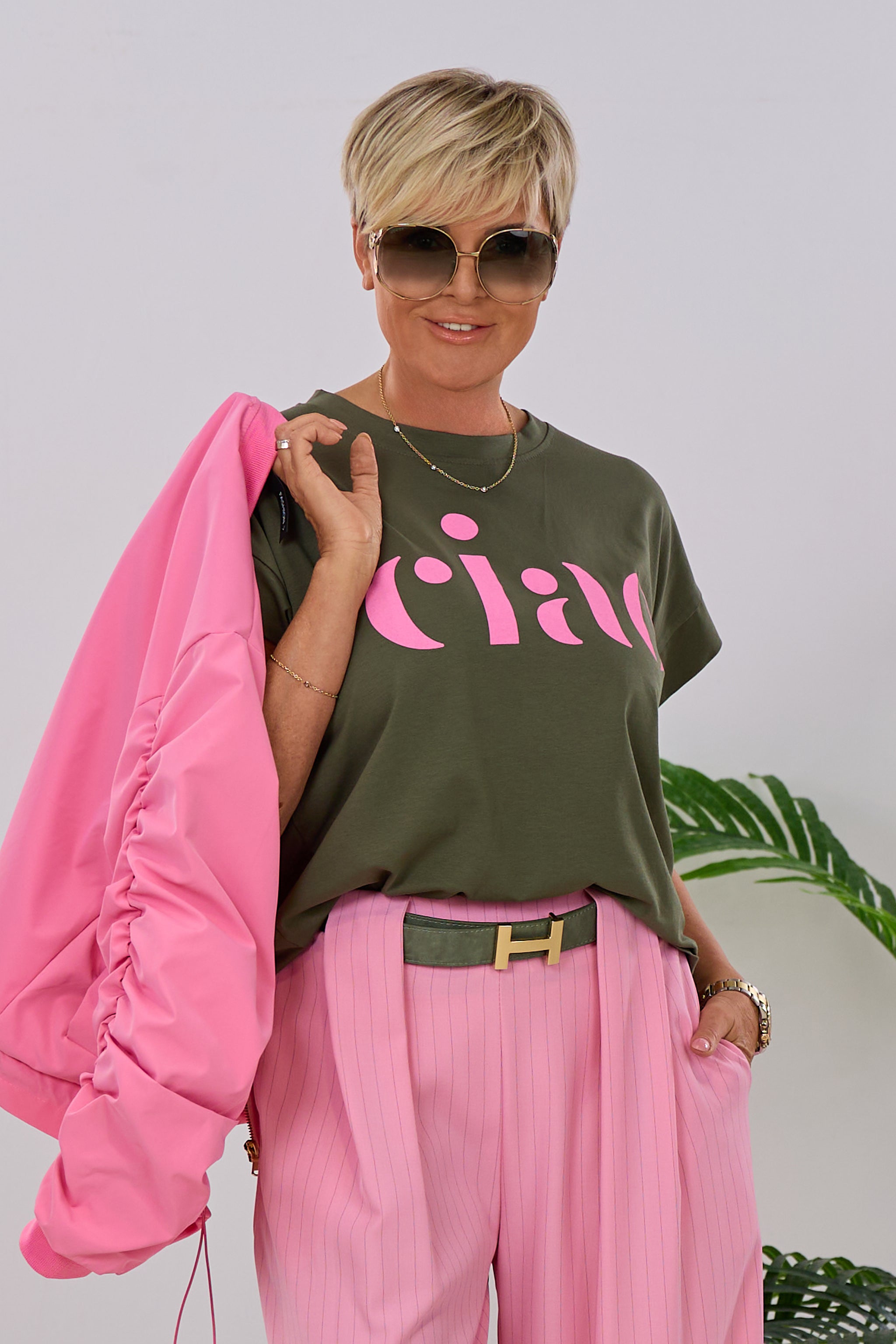 Shirt mit CIAO-Print, khaki-rosa