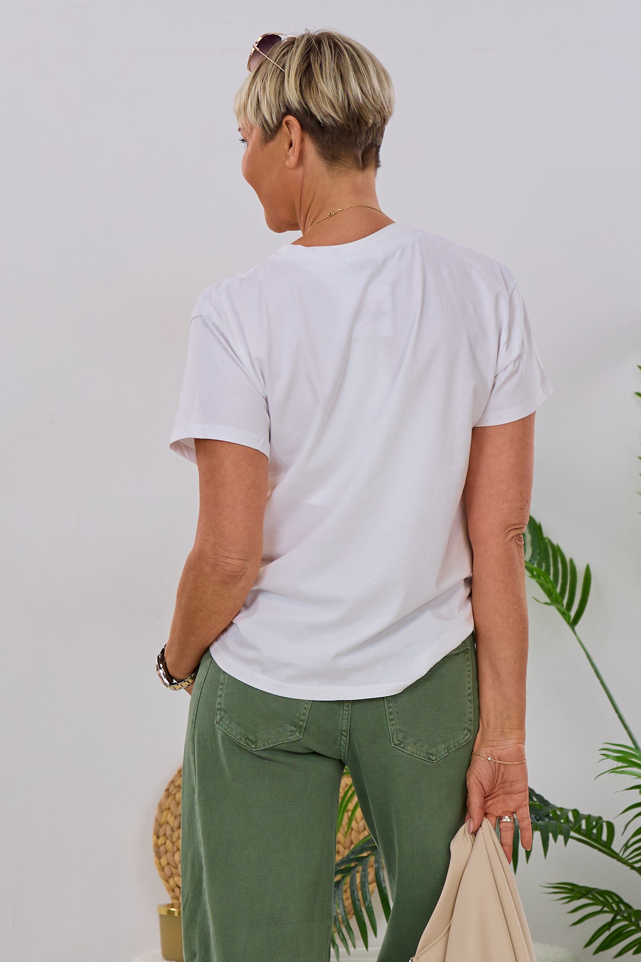 T-Shirt mit Flakons, weiß-khaki