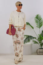 Geblümte Hose, creme-rosa-grün