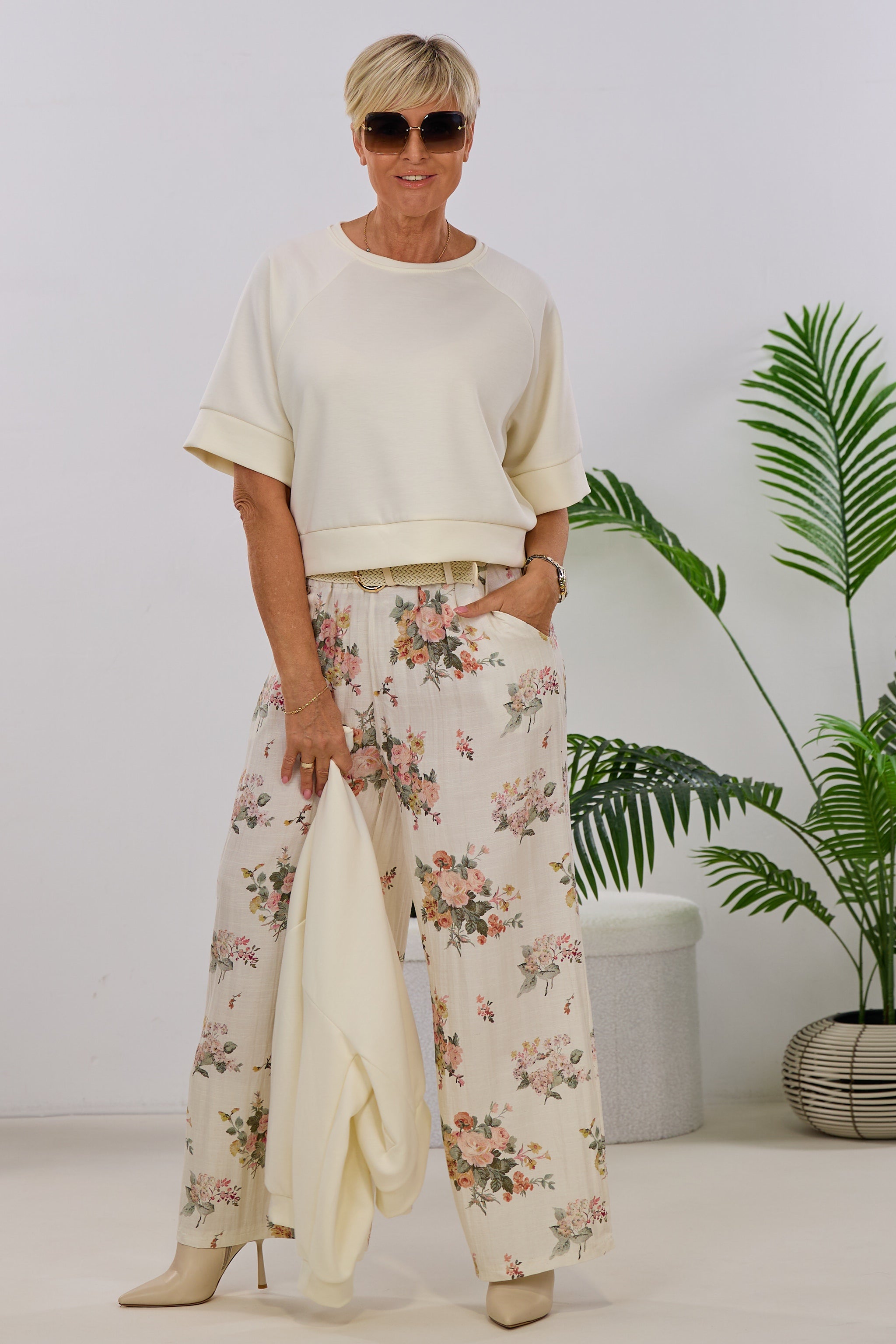 kurzarm cozy Shirt, creme