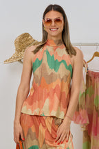 Neckholder Blusen-Top, orange-beige-gold