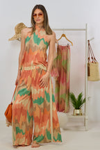 weit ausgestellte Hose mit Wellenmuster, orange-beige-gold