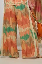 weit ausgestellte Hose mit Wellenmuster, orange-beige-gold