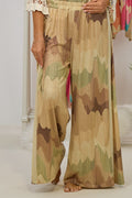 weit ausgestellte Hose mit Wellenmuster, beige-braun-gold