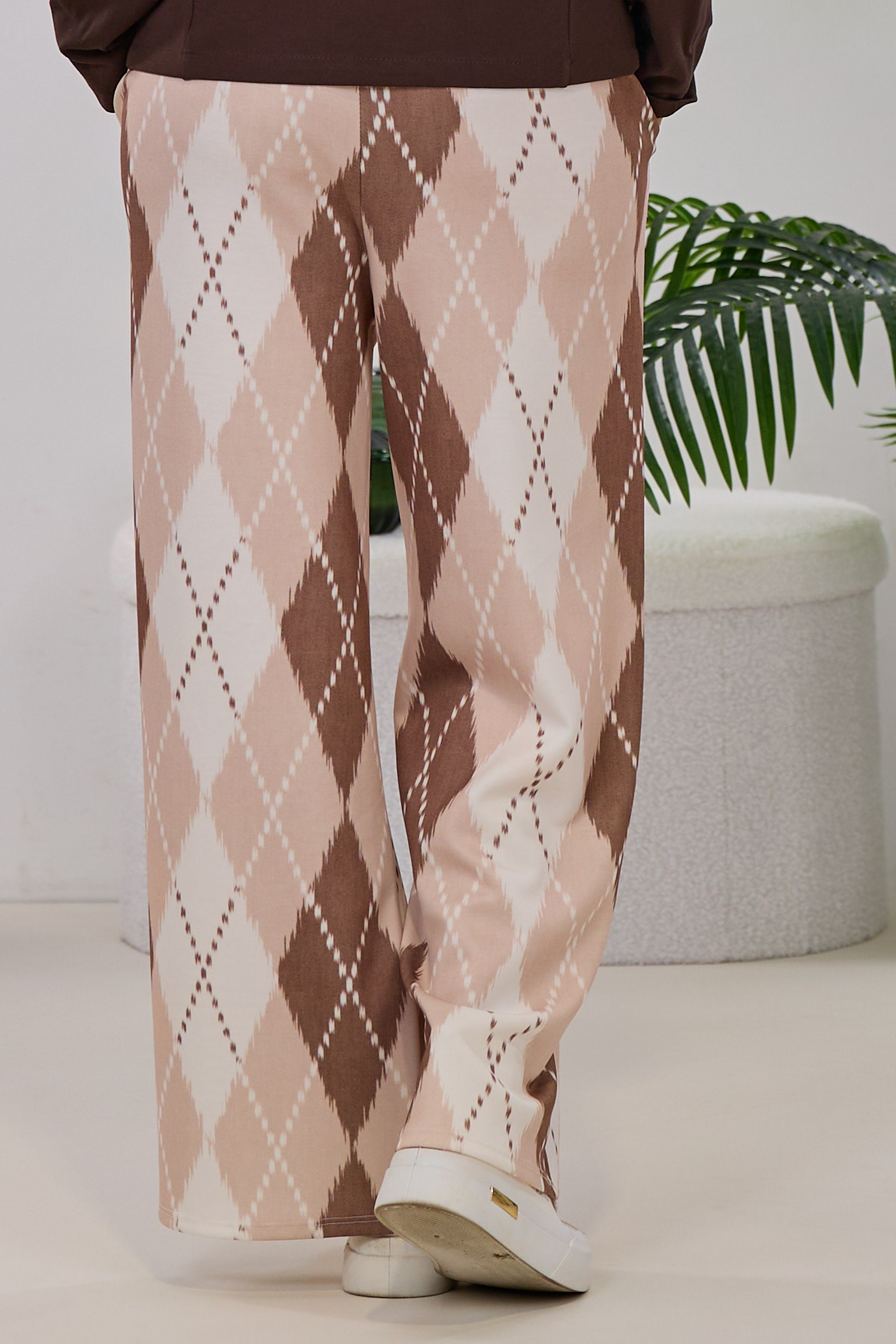 Weiche Hose mit Rautenmuster, beige-ecru-braun