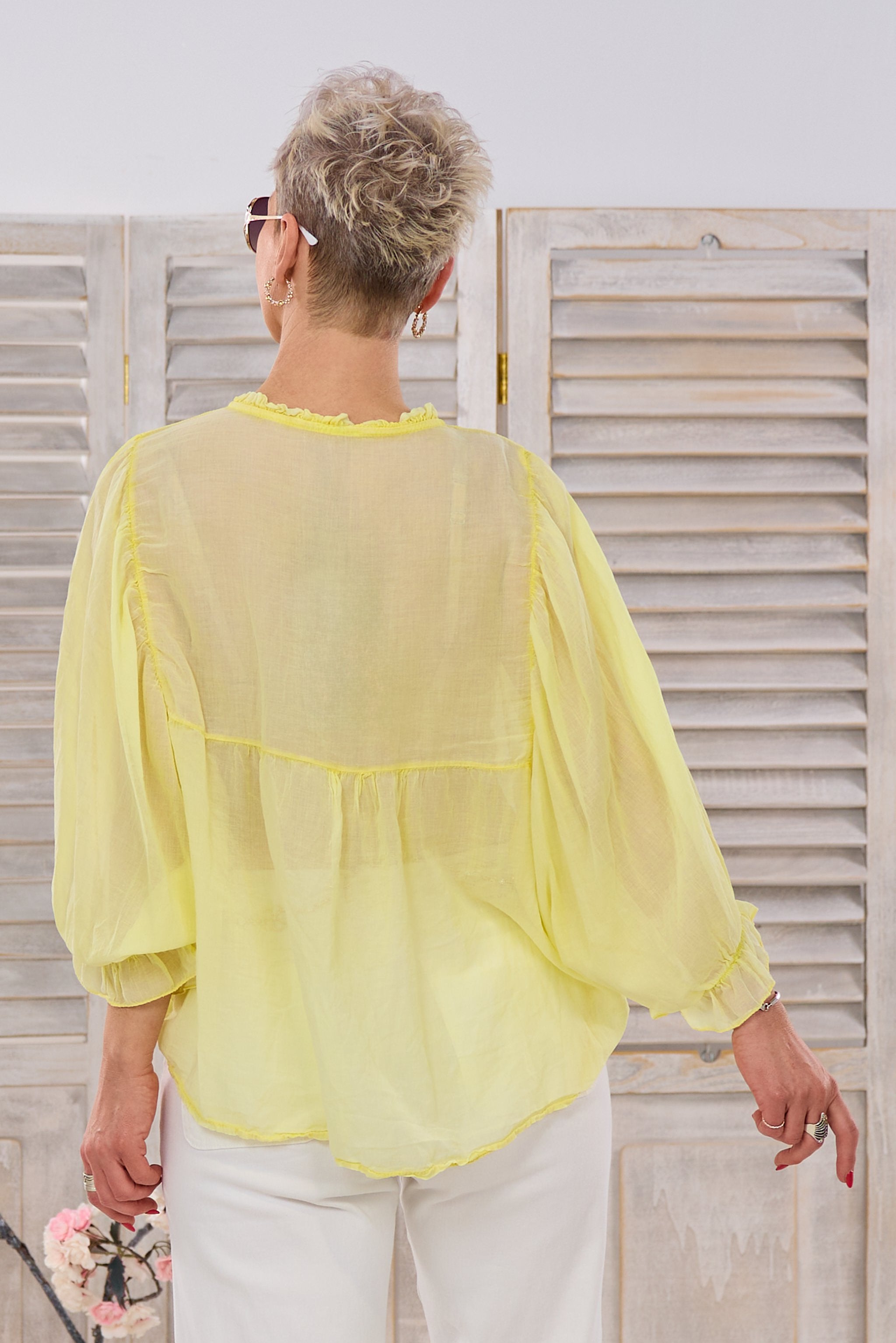 Transparente Bluse mit weiten Ärmeln, gelb