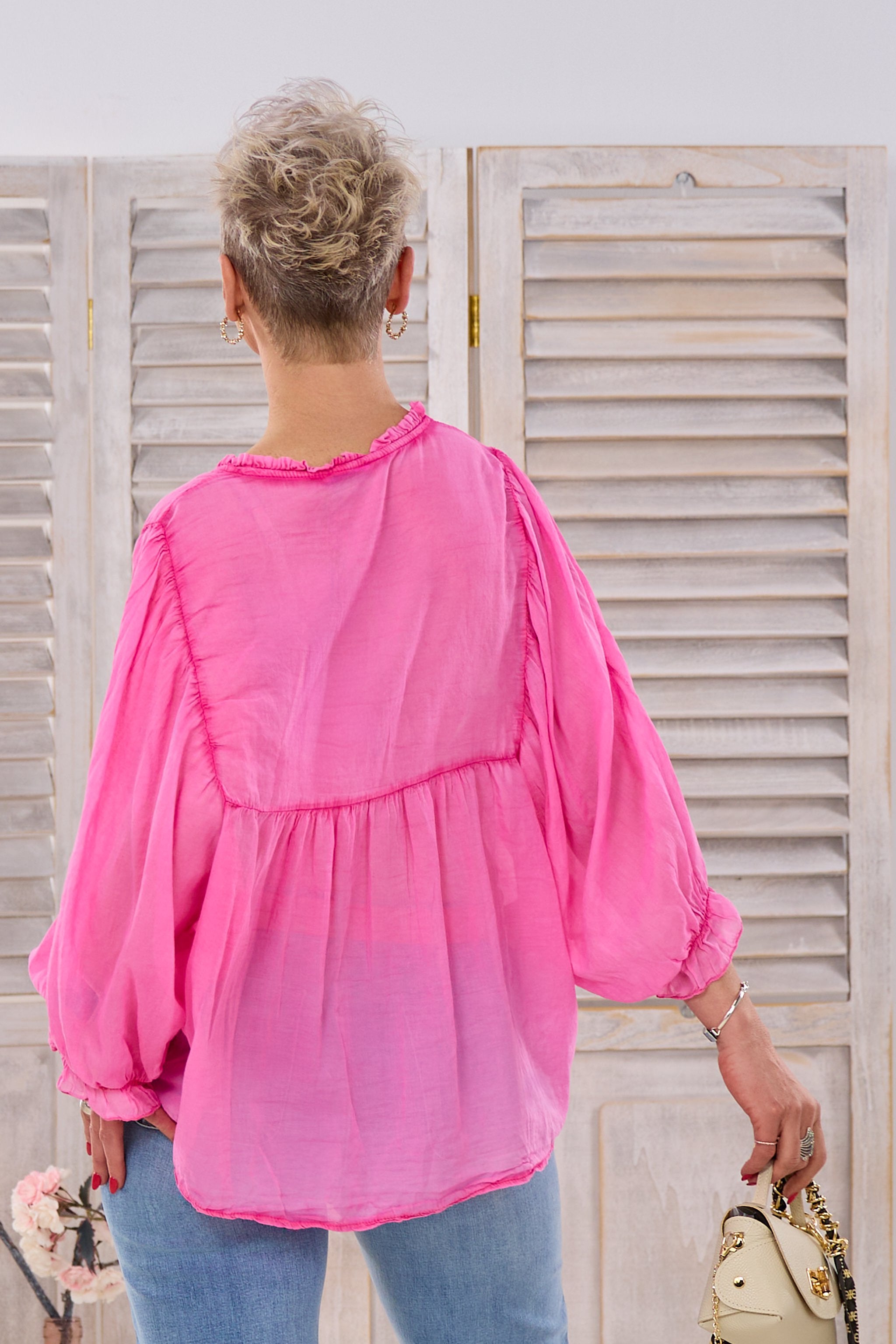 Transparente Bluse mit weiten Ärmeln, pink
