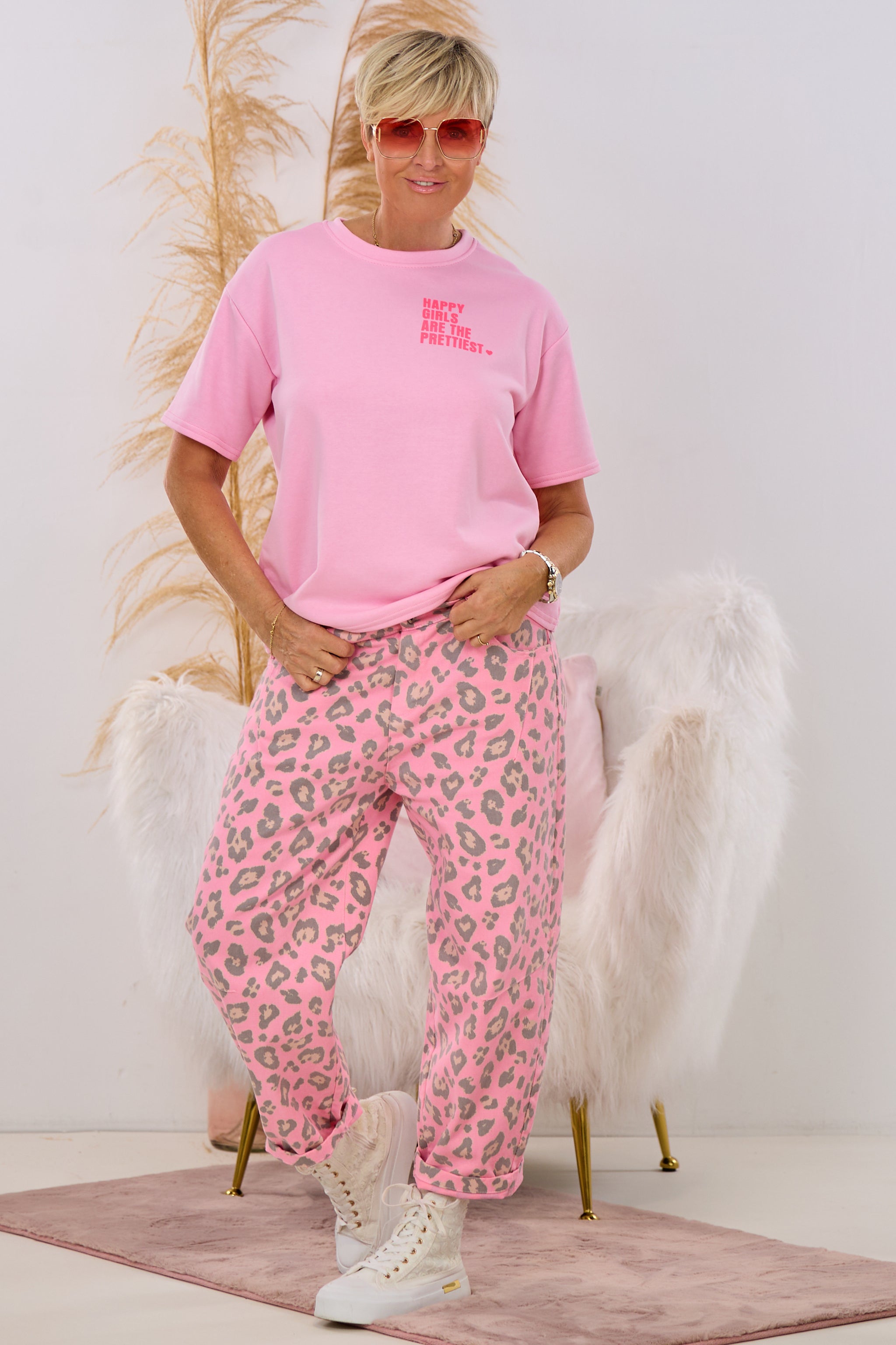 kurzarm Sweaty Happy Girls, rosa-neonpink