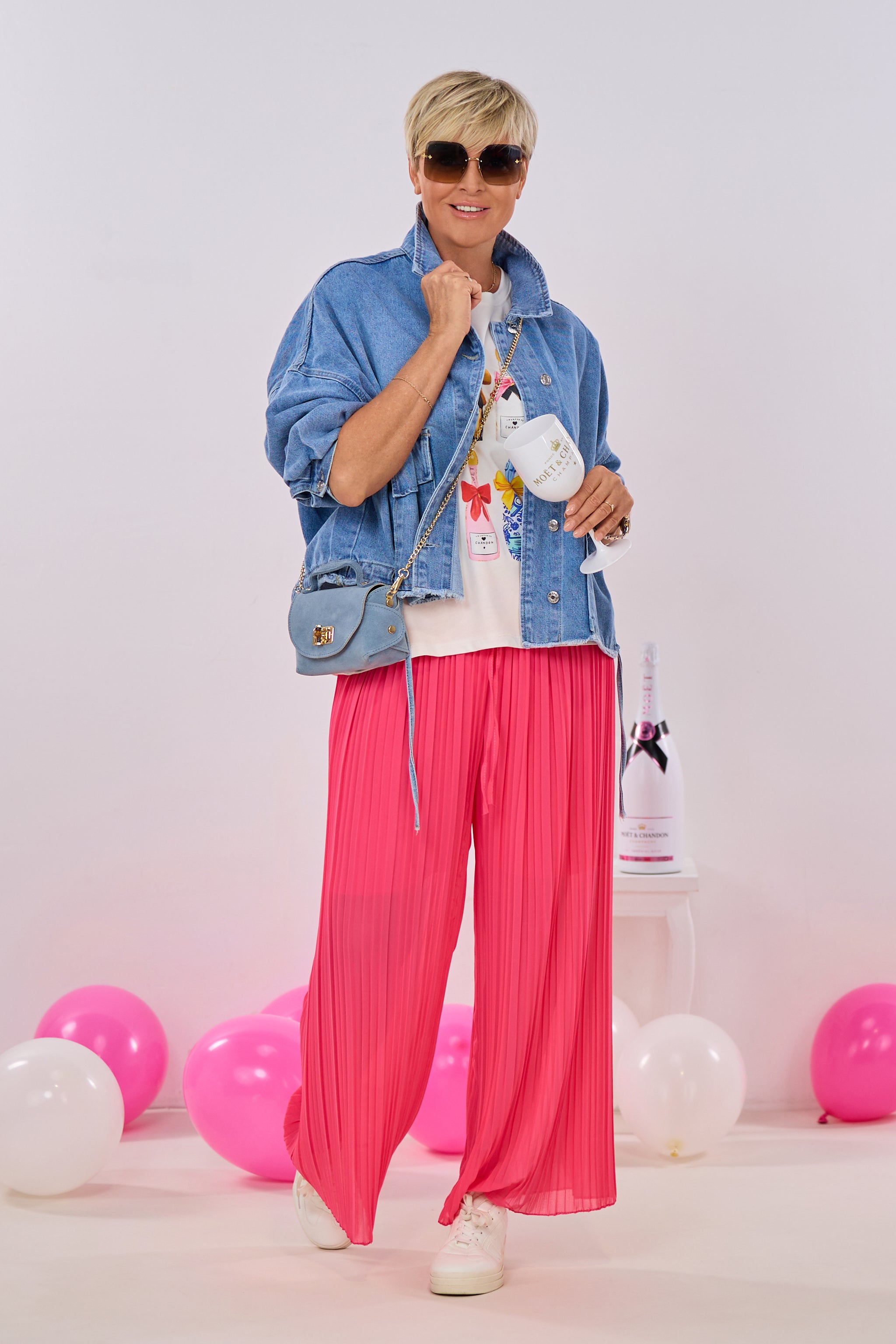 T-Shirt Champagne, weiß-bunt