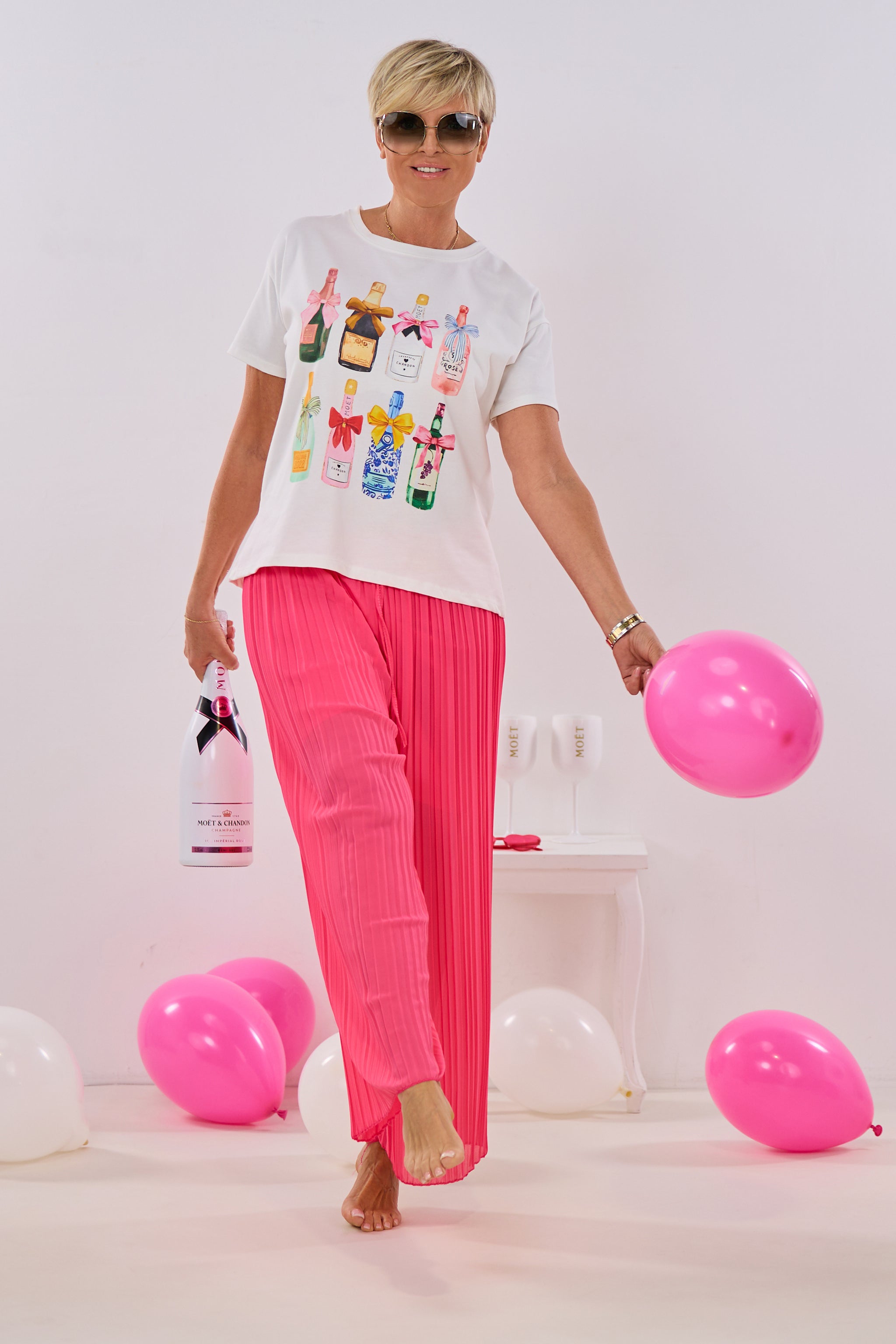 T-Shirt Champagne, weiß-bunt