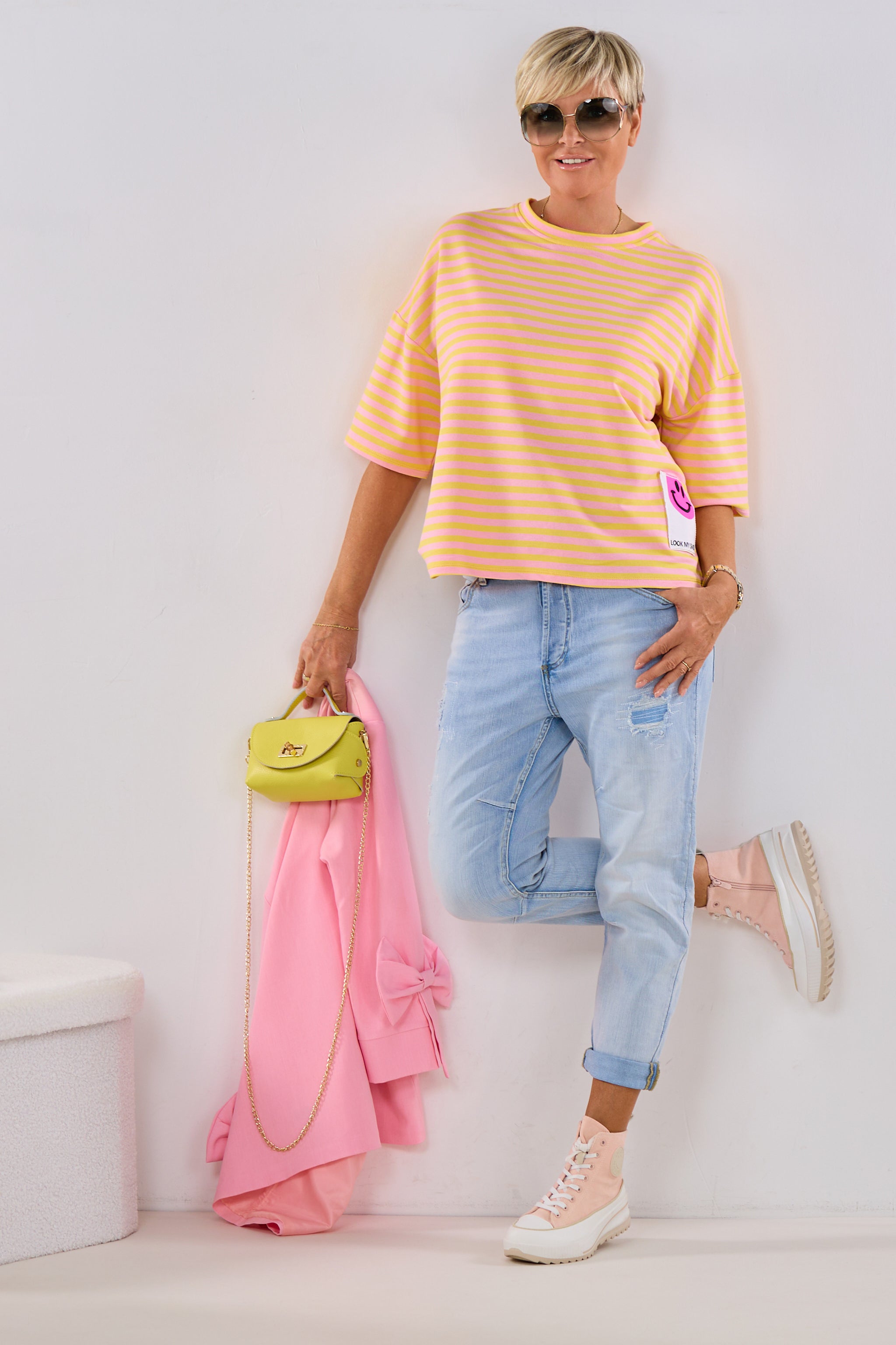 kurzarm Sweaty LOOK MY SMILE, rosa-gelb