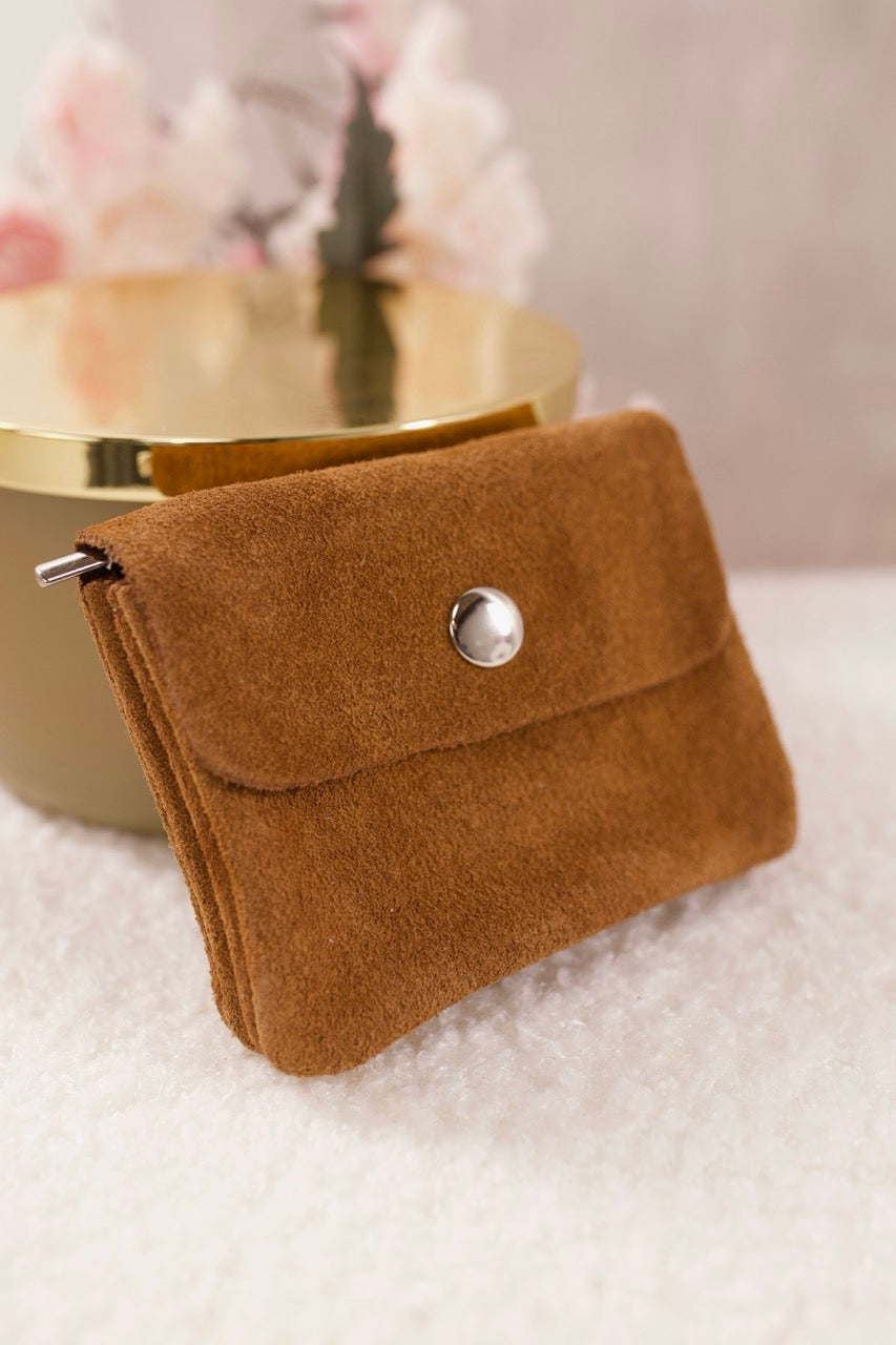 Kleines Wildleder Portemonnaie, cognac