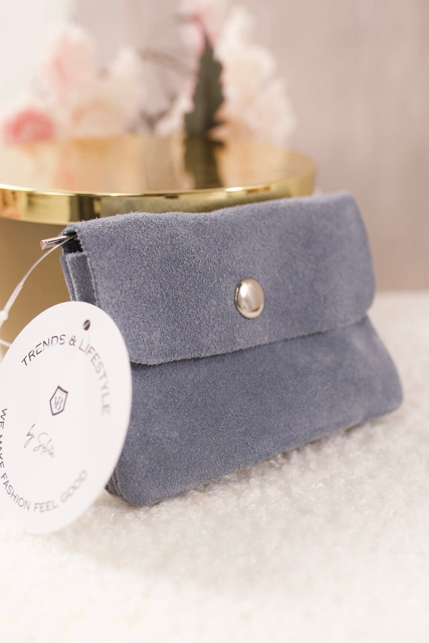 Kleines Wildleder Portemonnaie, hellblau