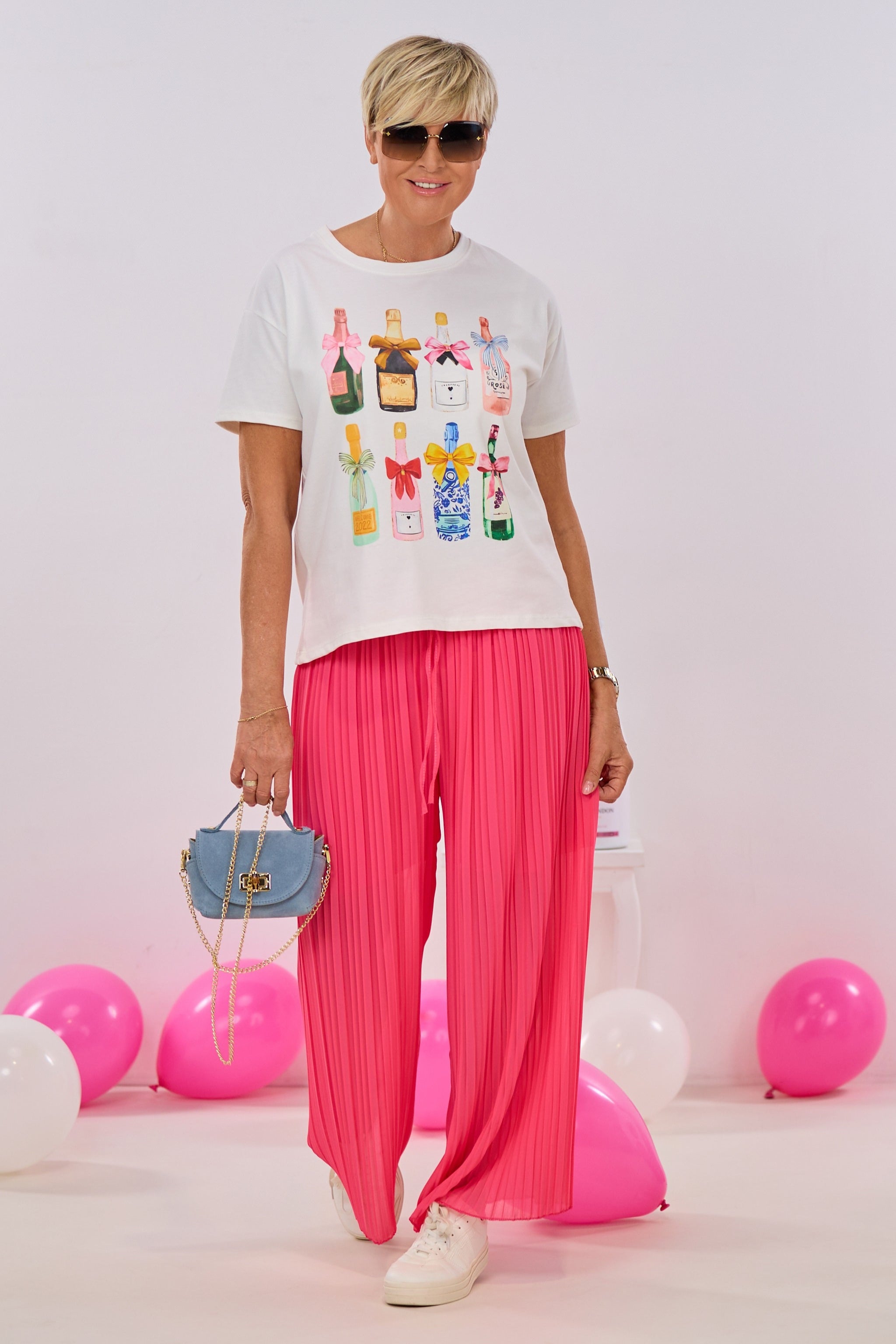 Pleated pants with an elastic waistband, pink