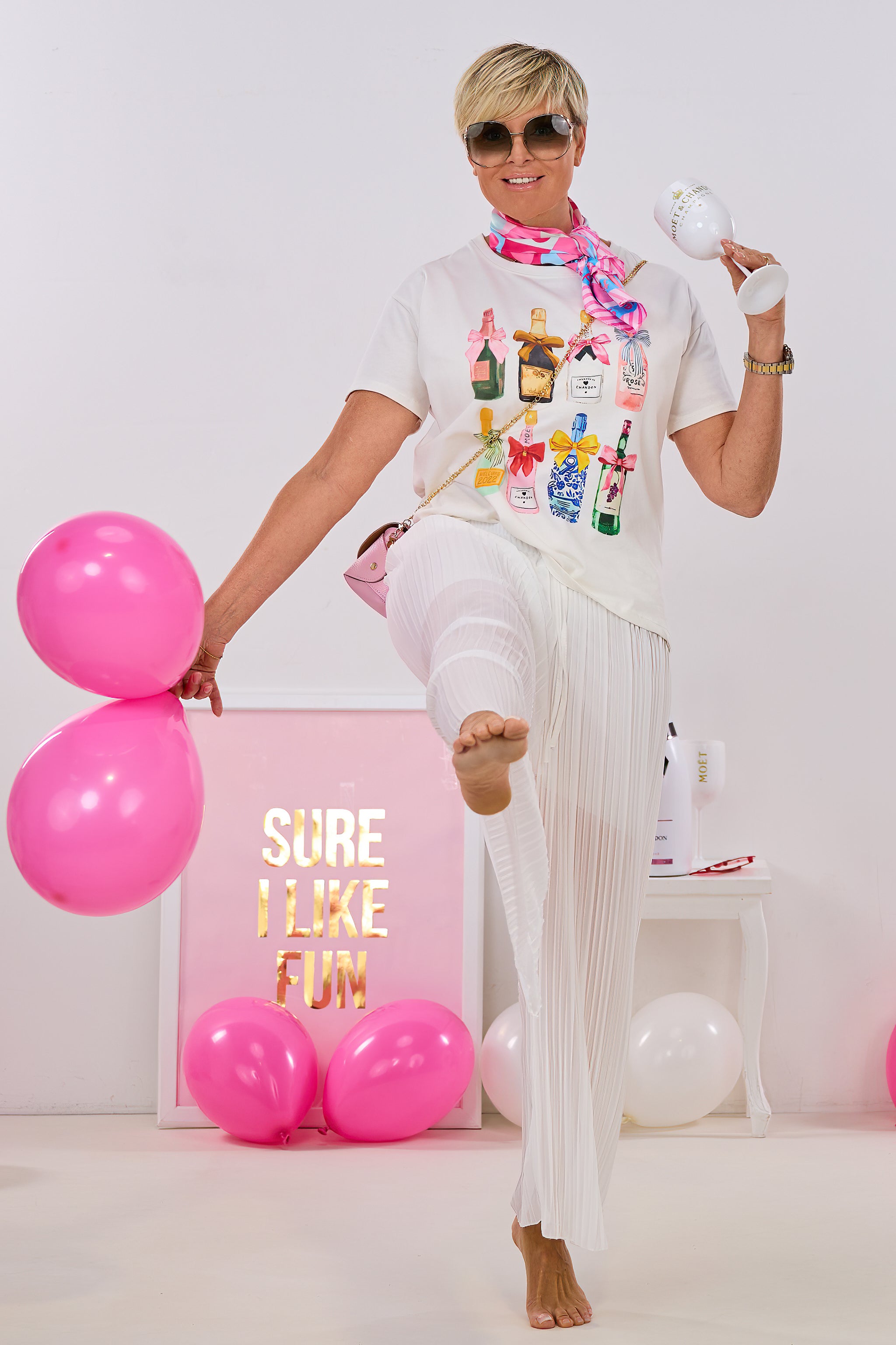 Plissée Hose mit elastischem Bund, ecru