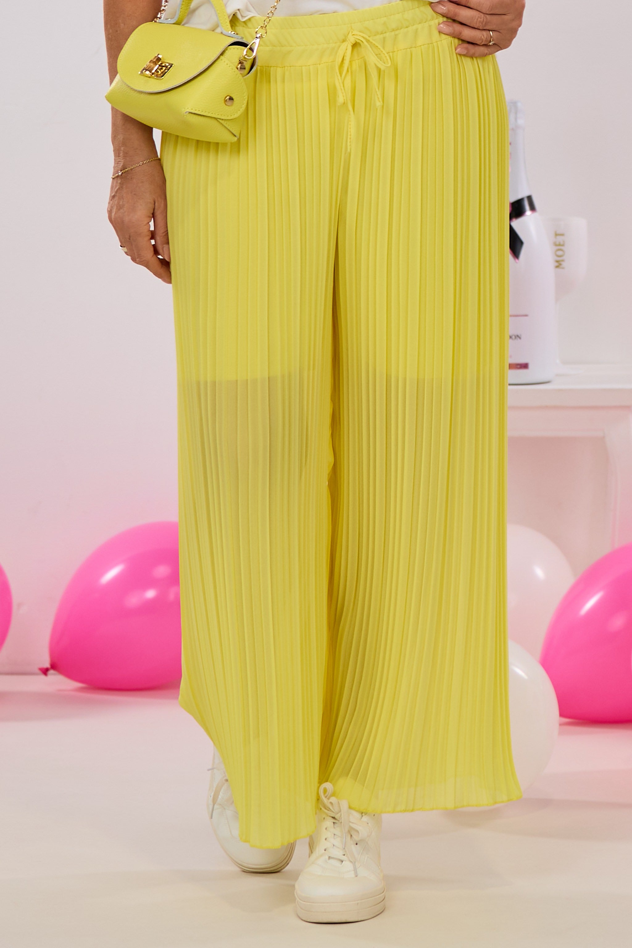 Plissée Hose mit elastischem Bund, gelb